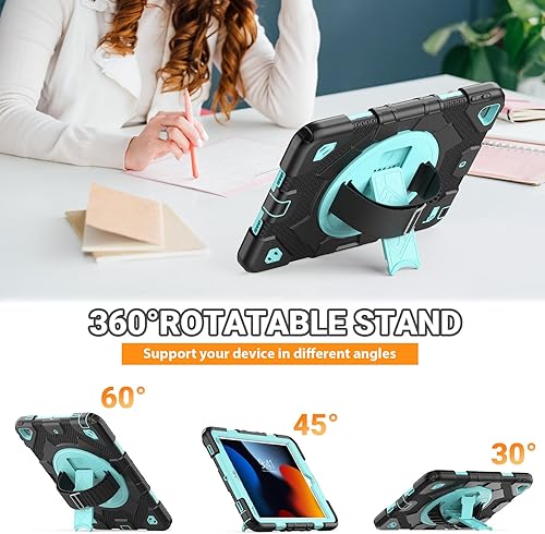 Miniatura 10 de SEYMAC Funda para iPad de 987 generación, funda de cuerpo completo a prueba de golpes con protector de pantalla, correa de mano giratoria de 360 y