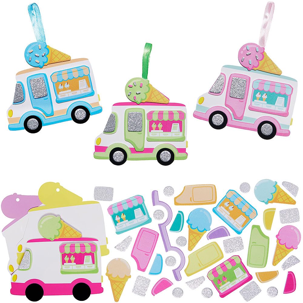 Baker Ross VC115 Ice Cream Van Mix & Match Decoration Kits - Pack of 8, Foam Ice Cream Van Crafts