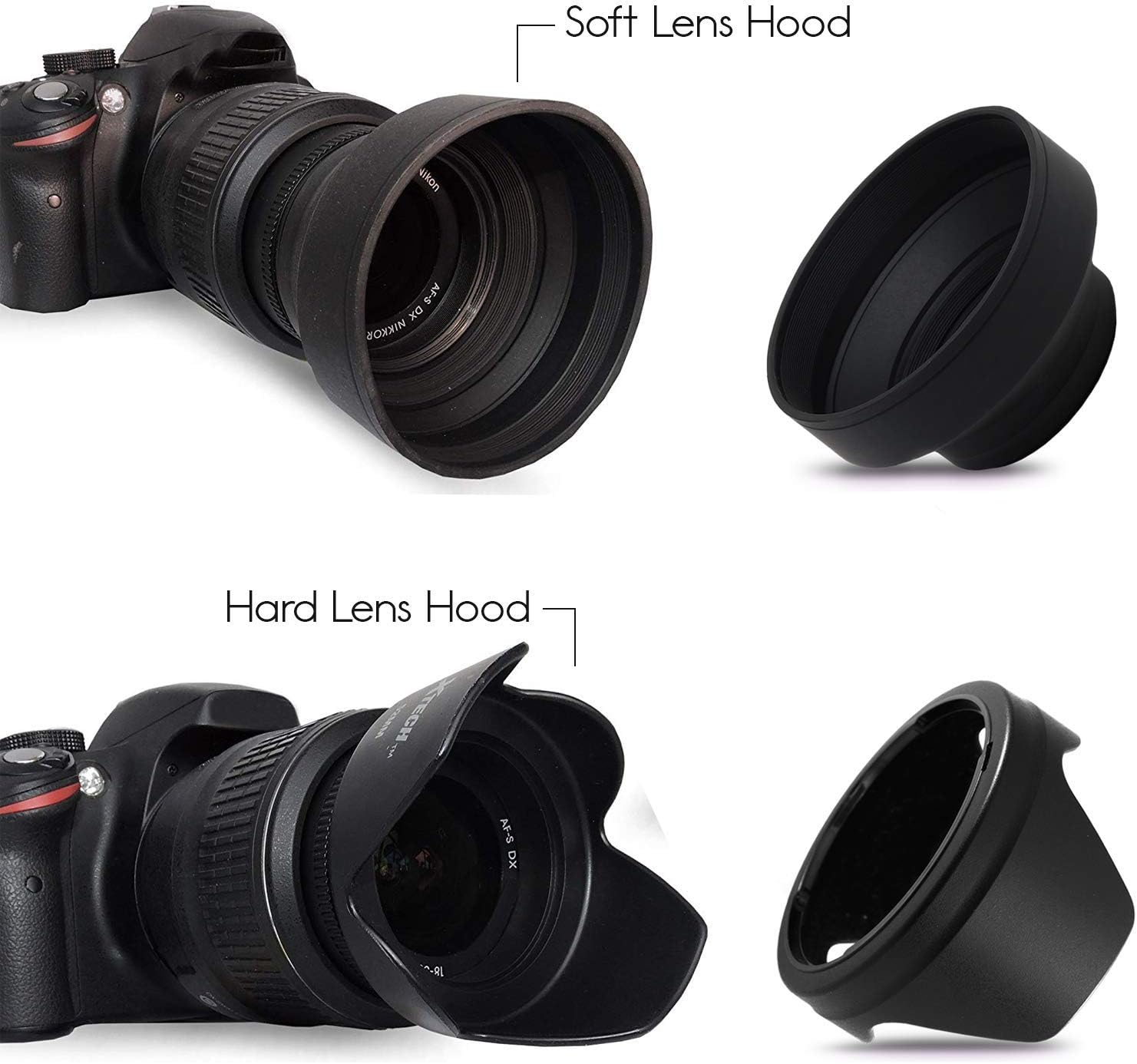 Compatible for Canon Camera 58mm Hard Lens Hood + 58mm Soft Lens Hood for Canon Rebel T8i T7 T6 T5 T3 T7i T6i T6s T5i T4i SL3 SL2 SL1 EOS R5 R6 7D/7D Mark II 70D 77D 90D DSLR Cameras