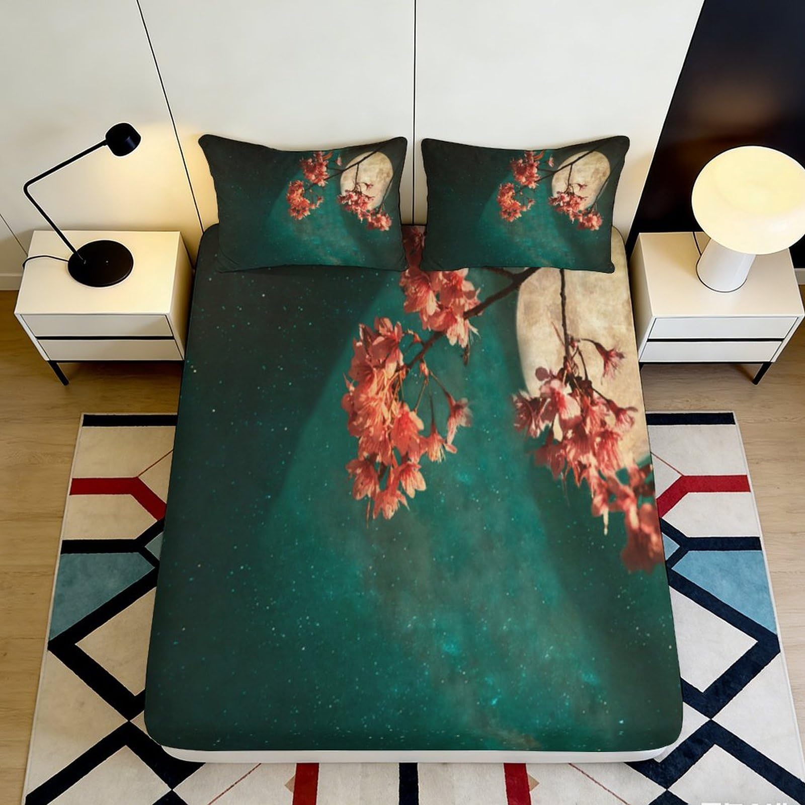3D Printed Artistic Portrait Fitted Sheet Microfiber Soft Breathable Floral Mattress Cover for Bedroom Dorm Decor 90x200x25cm