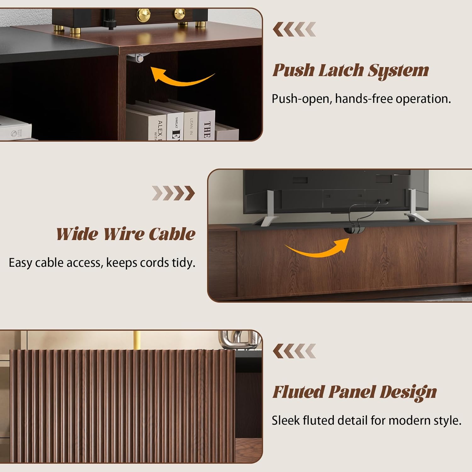78.8 Inch TV Stand with Storage Cabinets for Living Room, TVs Media Console Entertainment Center with Drawers, Wood Fluted Television Stands with Open Shelves for Bedroom, Dark Brown Walnut
