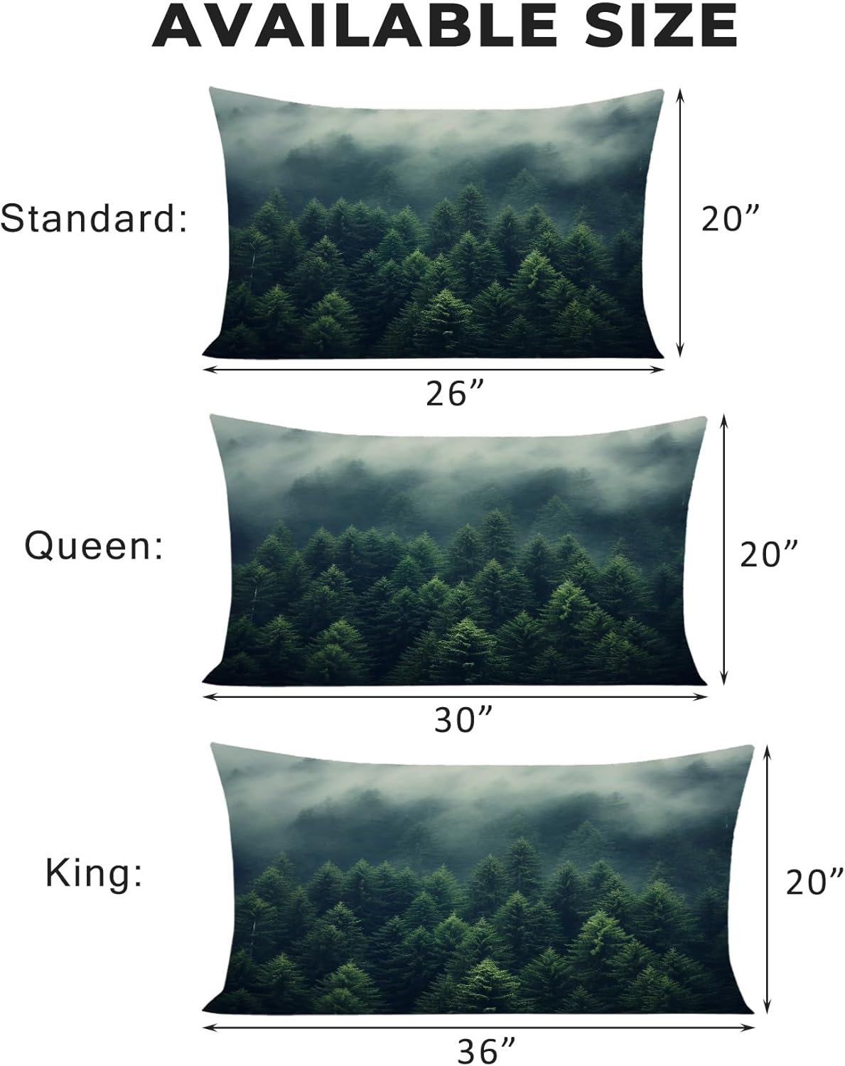 Misty Forest Pillow Cases King Size Set of 2 - Soft Breathable Microfiber Pillowcases with Envelope Closure, Nature Landscape Scenery Patterned Pillow Covers, Misty Forest Decor