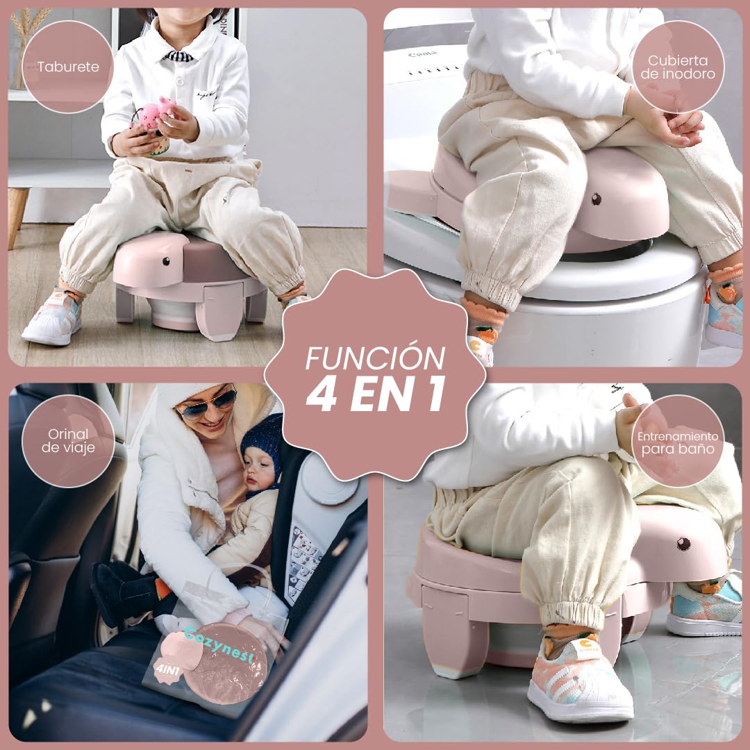 COZYNEST COZYNEST Orinal Bebe Portátil 4 en 1 | Orinal Entrenamiento con Asiento Reductor, Escalón y Función Antisalpicaduras | Ideal para Niños y Niñas | Fácil de Limpiar y Transportar