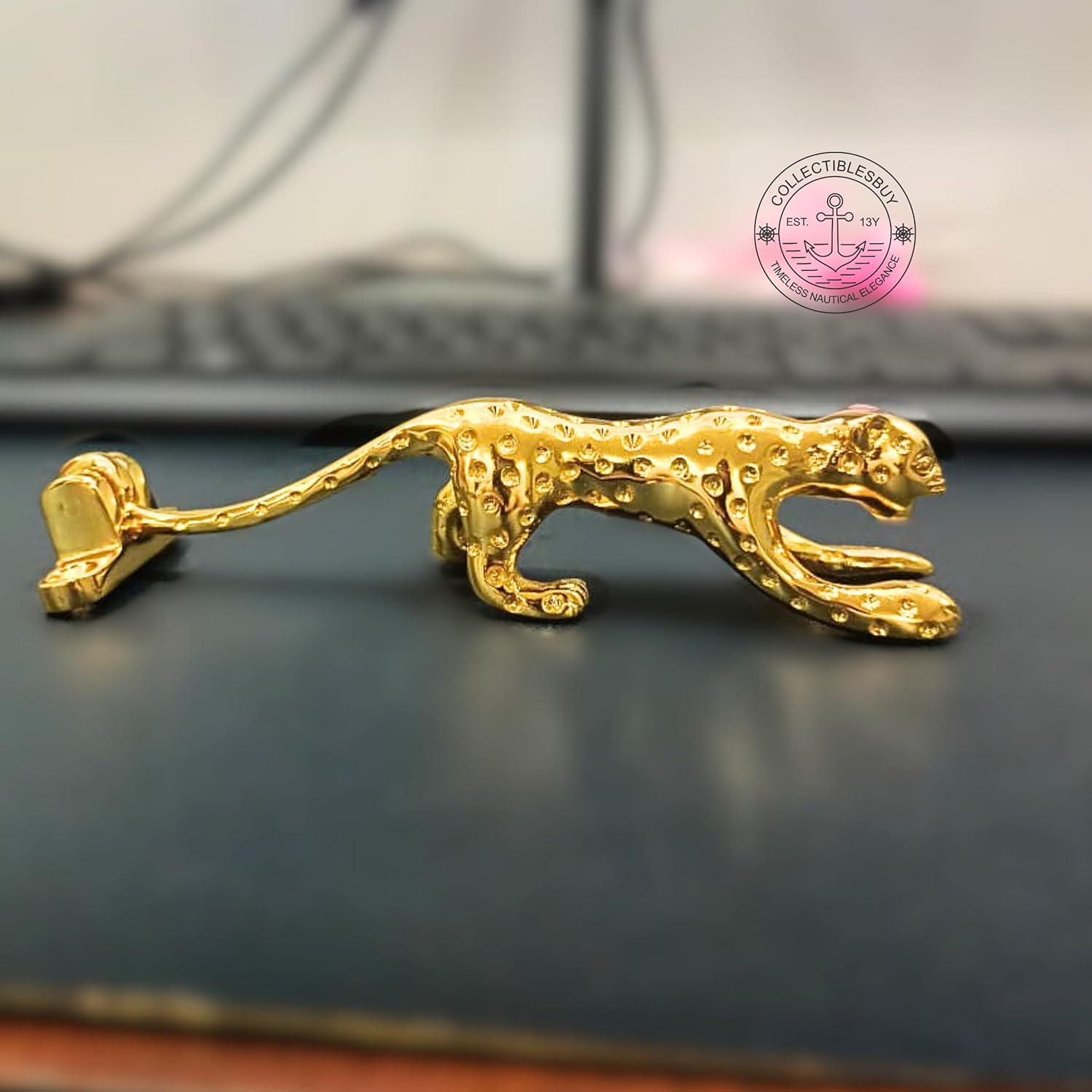 collectiblesBuy Handcrafted Brass Leopard Door Knocker Golden Animal Design Heavy Duty Door Hardware for Main Entrance, Vintage Style Home & Outdoor Décor