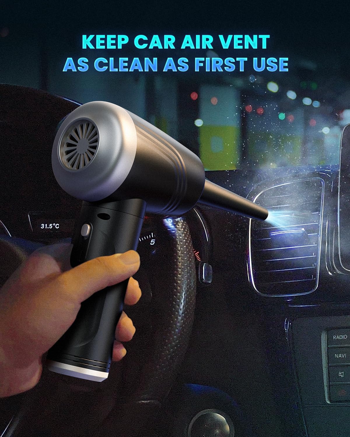 Compressed Air Duster for PC: JoyGeek 11 in 1 Electric Air Duster - 3-Gear Adjustable 120000 RPM Electric Air Duster with LED Light - 9000mAh Cordless Air Compressor for Office/Computer/Car