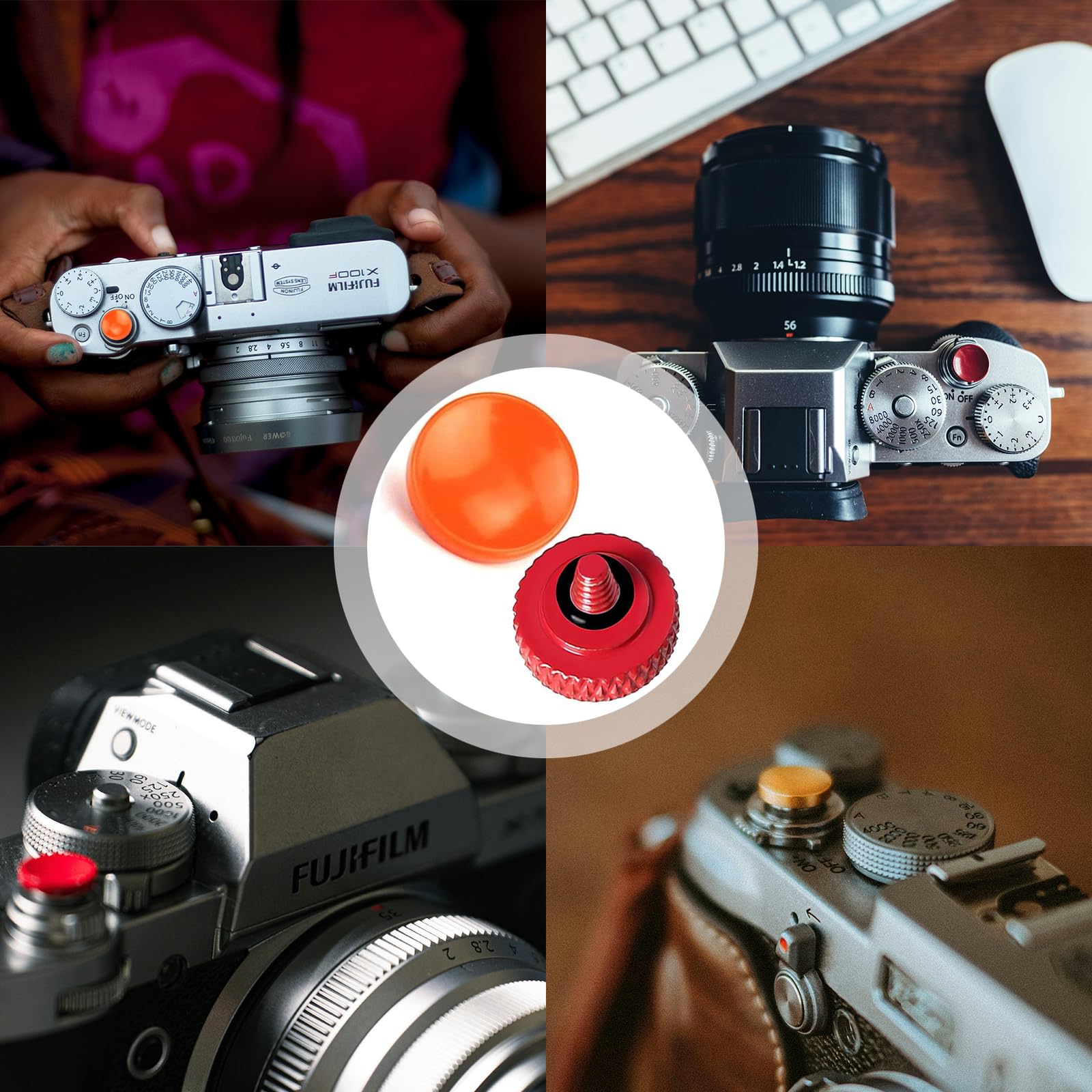4 sztuki przycisku migawki aparatu, pełna miedź, wklęsły przycisk spustu, ze śrubą gwintowaną, miękki spust, do Leica, do Fujifilm X100VI, X-T30, X-T20, X-T10, X-T5, X-T4, X-T3, X-PRO