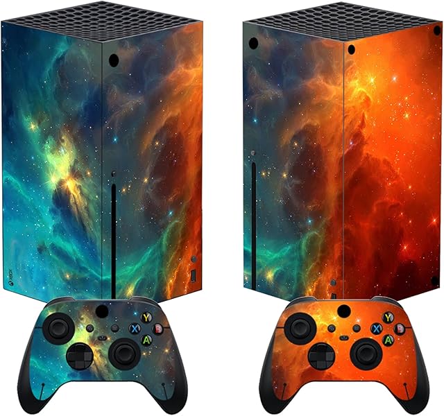 PlayVital Orange Star Universe Custom Vinyl Skins for Xbox Series X, Wrap Decal Cover Stickers for Xbox Series X Console Controller