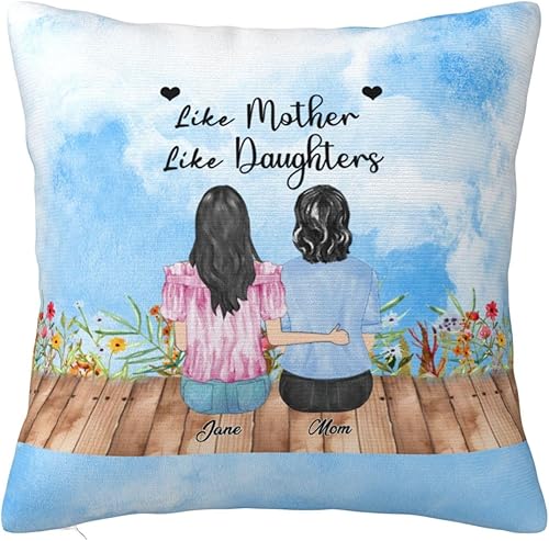 Amabery Fundas de almohada con estampado personalizado, funda de almohada personalizada para madre e hija, regalo para niños, mamá, mamá, esposa,