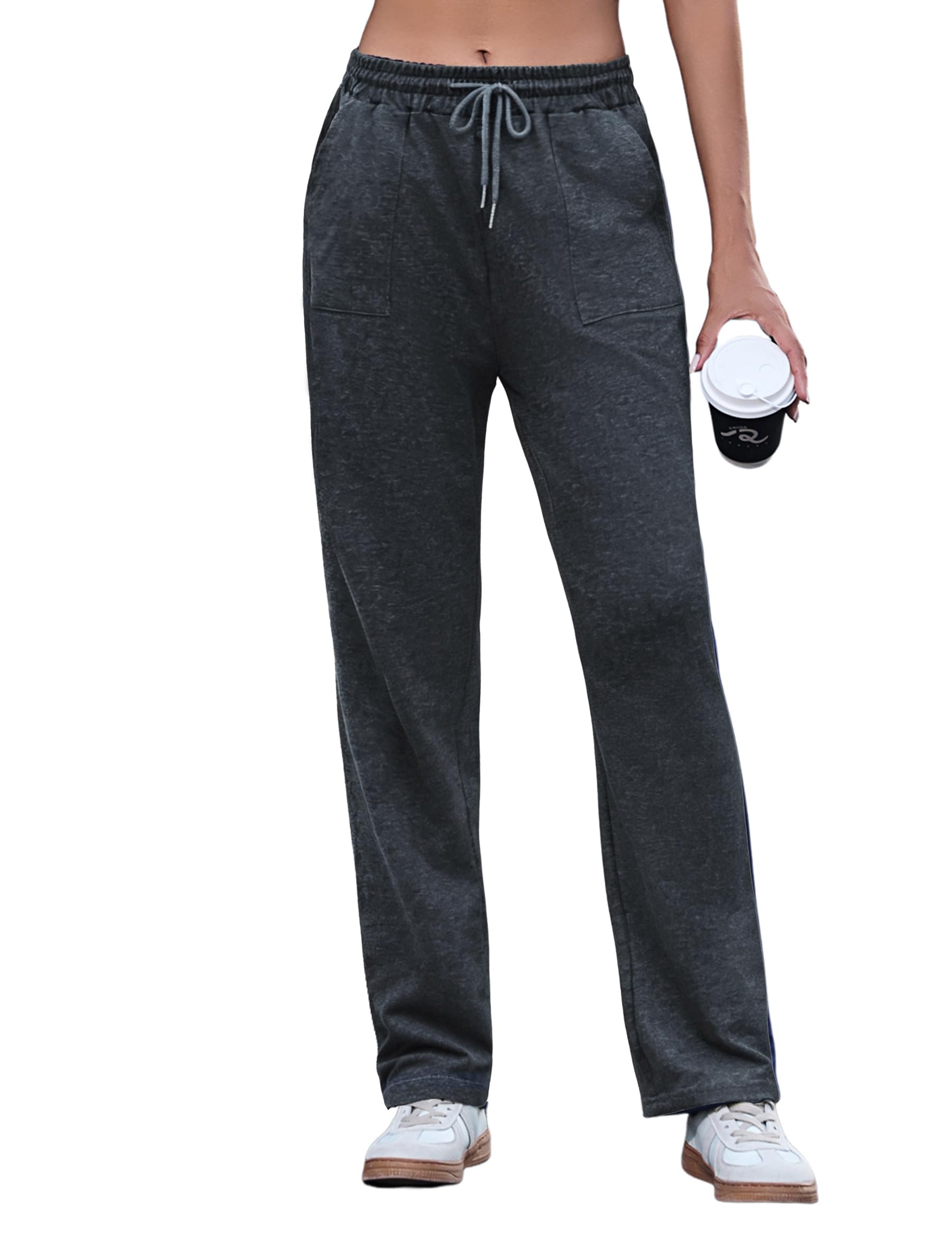 Uniexcosm Jogginghose Damen Lang Trainingshose High Waist Freizeithosen Baumwolle Sweathose mit Tunnelzug und Seitentaschen Laufhosen Sporthosen für Frauen