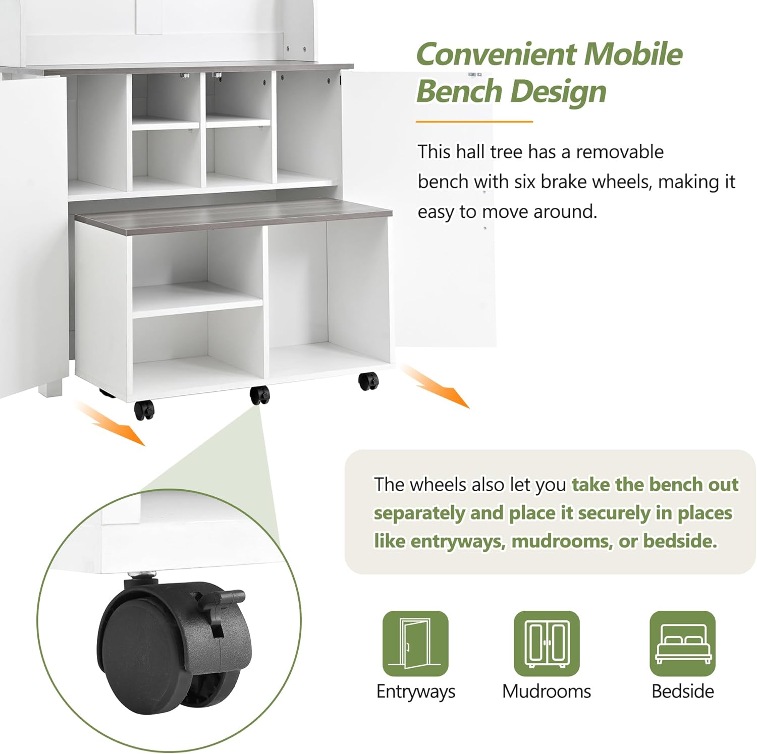 Image detailing the storage compartments in the shoe cabinet and the coat hooks.