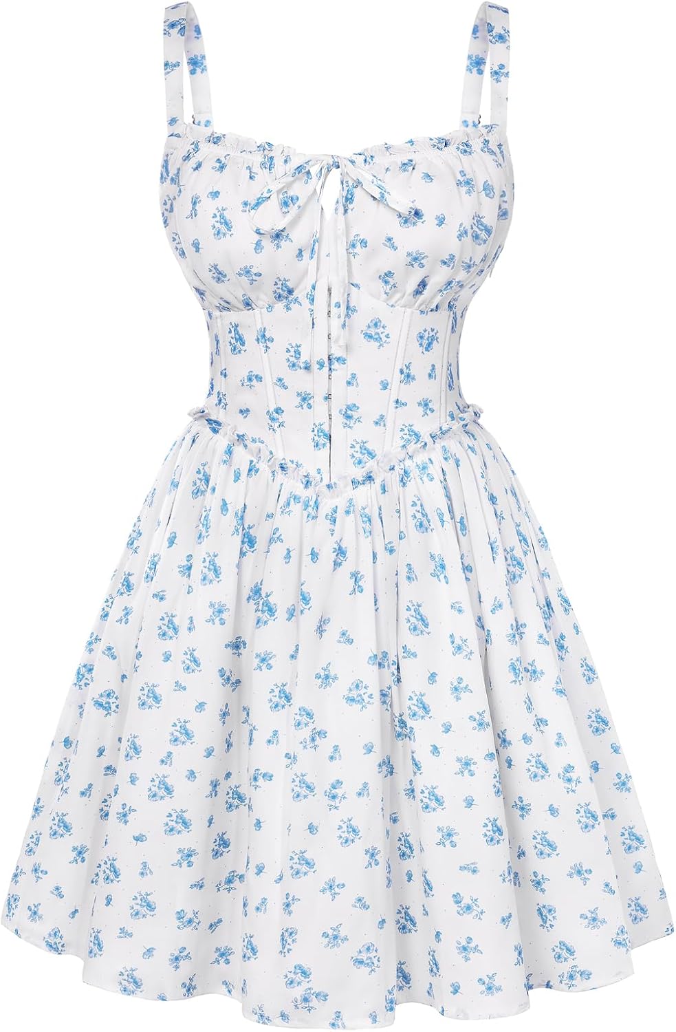 Scarlet Darkness Floral Corset Dress for Women 2026 Summer Sundress Lace Up Mini Milkmaid Dresses with Pockets