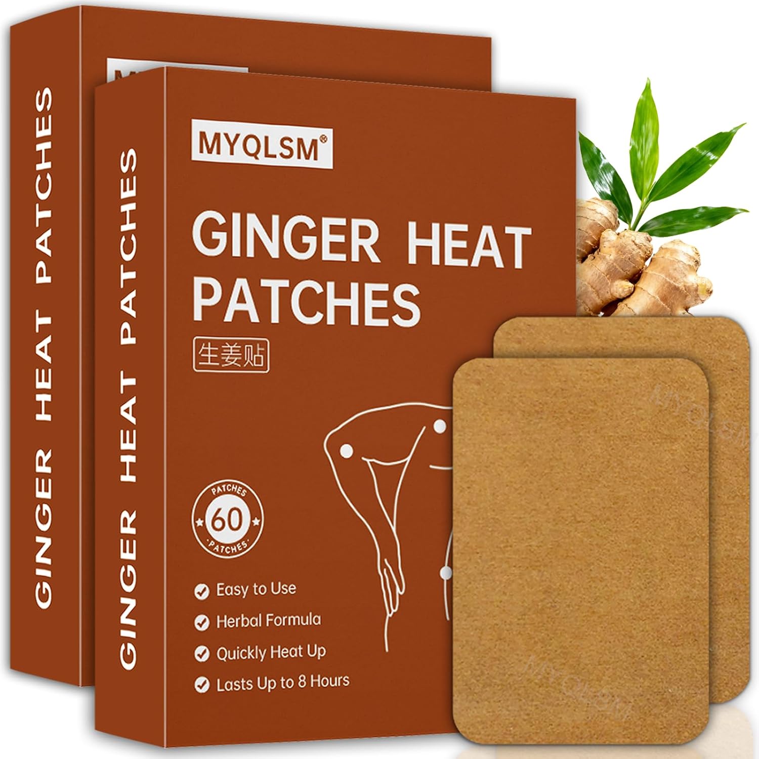 120pcs Ginger Patches for Pain Heat Patch, Pain Relief for Neck, Shoulder,Back,Waist,Hand,Knee, Foot,Joint and Muscle,Long Lasting Relief，Natural Herbal
