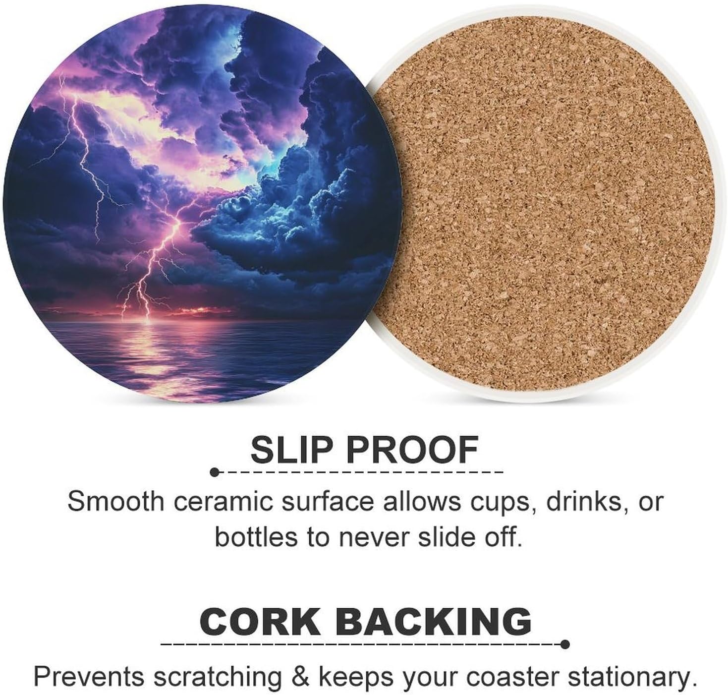 Seastorm Round Ceramic Coasters Print Drinks Absorbent with Cork Base for Home Decor Gifts 4 Inch