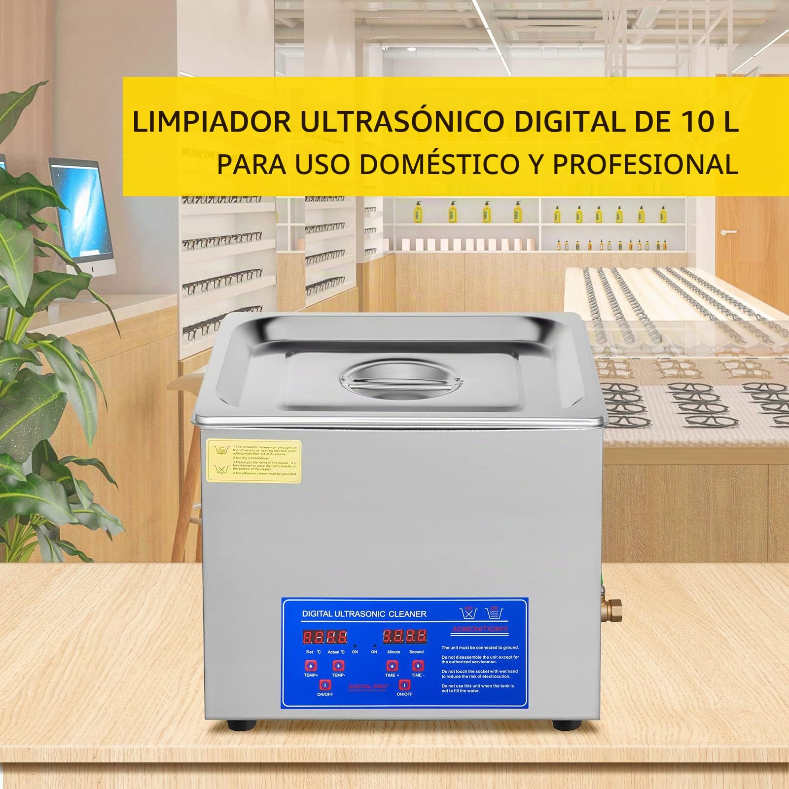 Limpiador Ultrasónico 10L, 240W Limpiador Ultrasonidos Profesional de Acero Inoxidable, Máquina de Ultrasonido con Temporizador Digital, Temperatura Ajustable, para Joyas, Relojes