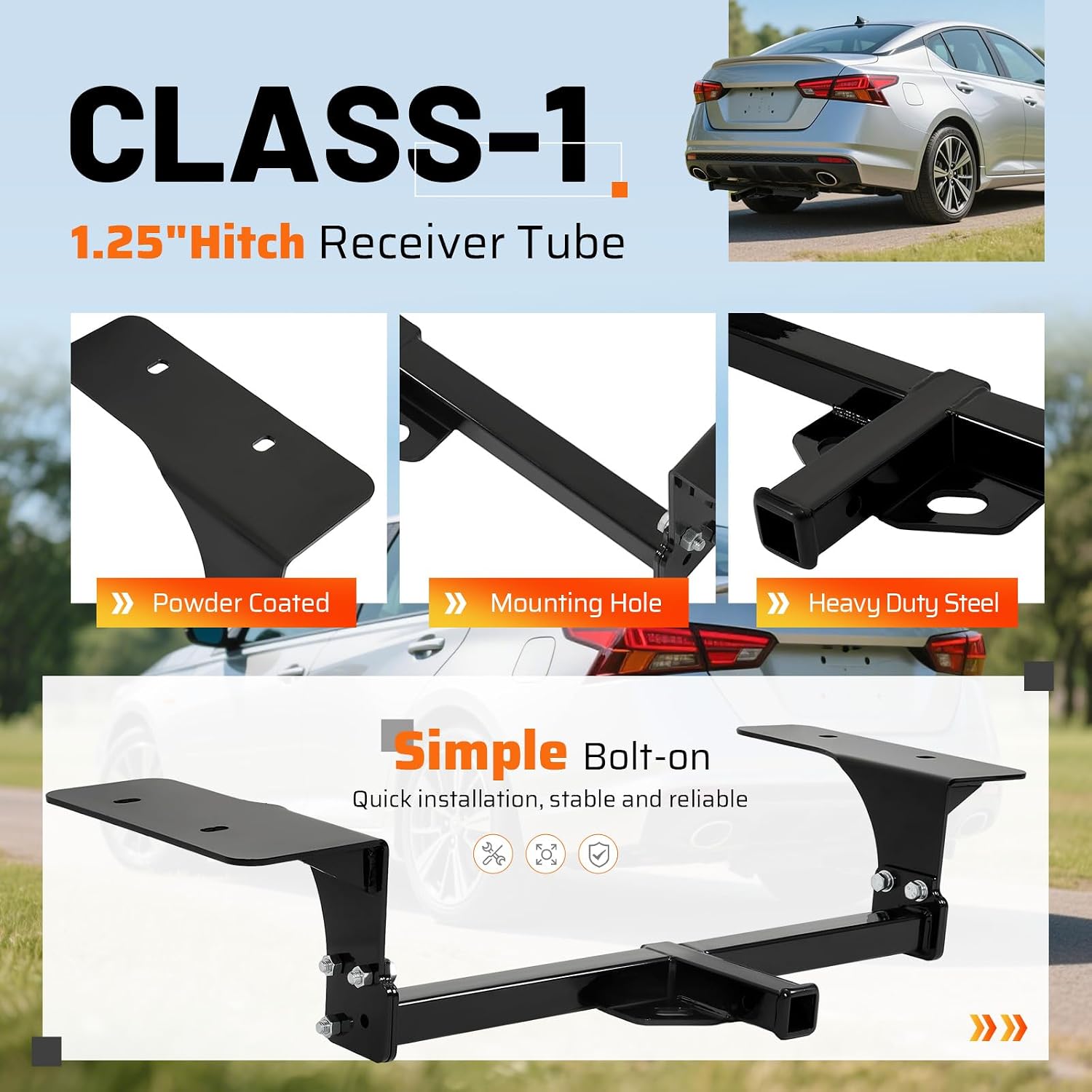 Class 1 Rear Trailer Hitch, 1.25 Inch Receiver Compatible with 2007-2013 Nissan Altima 4 Door Sedan, 2009-2021 Nissan Maxima, 2014-2021 Altima 2000LBS Steel