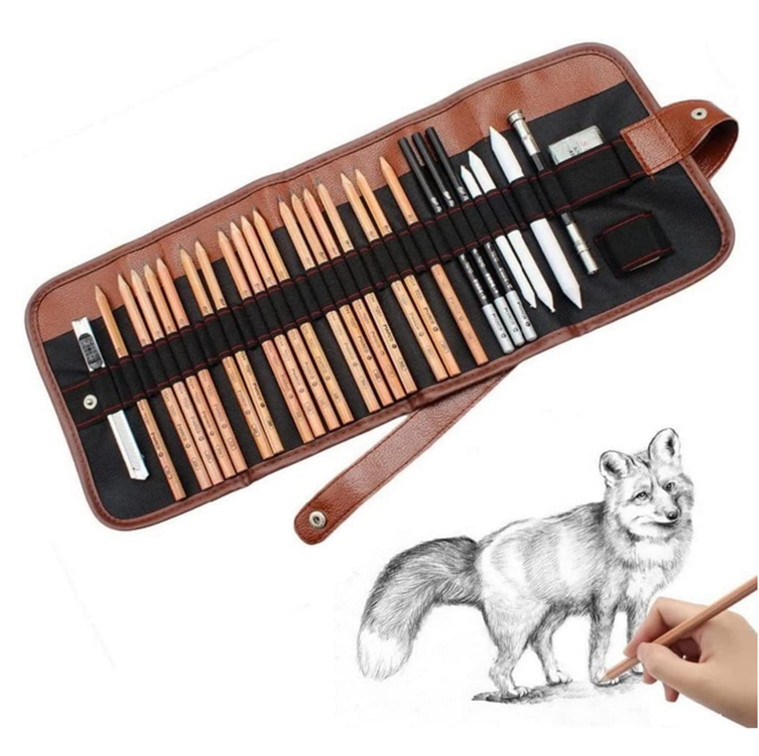 SKEIDO 29Pcs/Set Sketch Pencils Professional Sketching Drawing Art Tool Kit with Graphite Pencils Charcoal Pencils Paper Erasable Pen