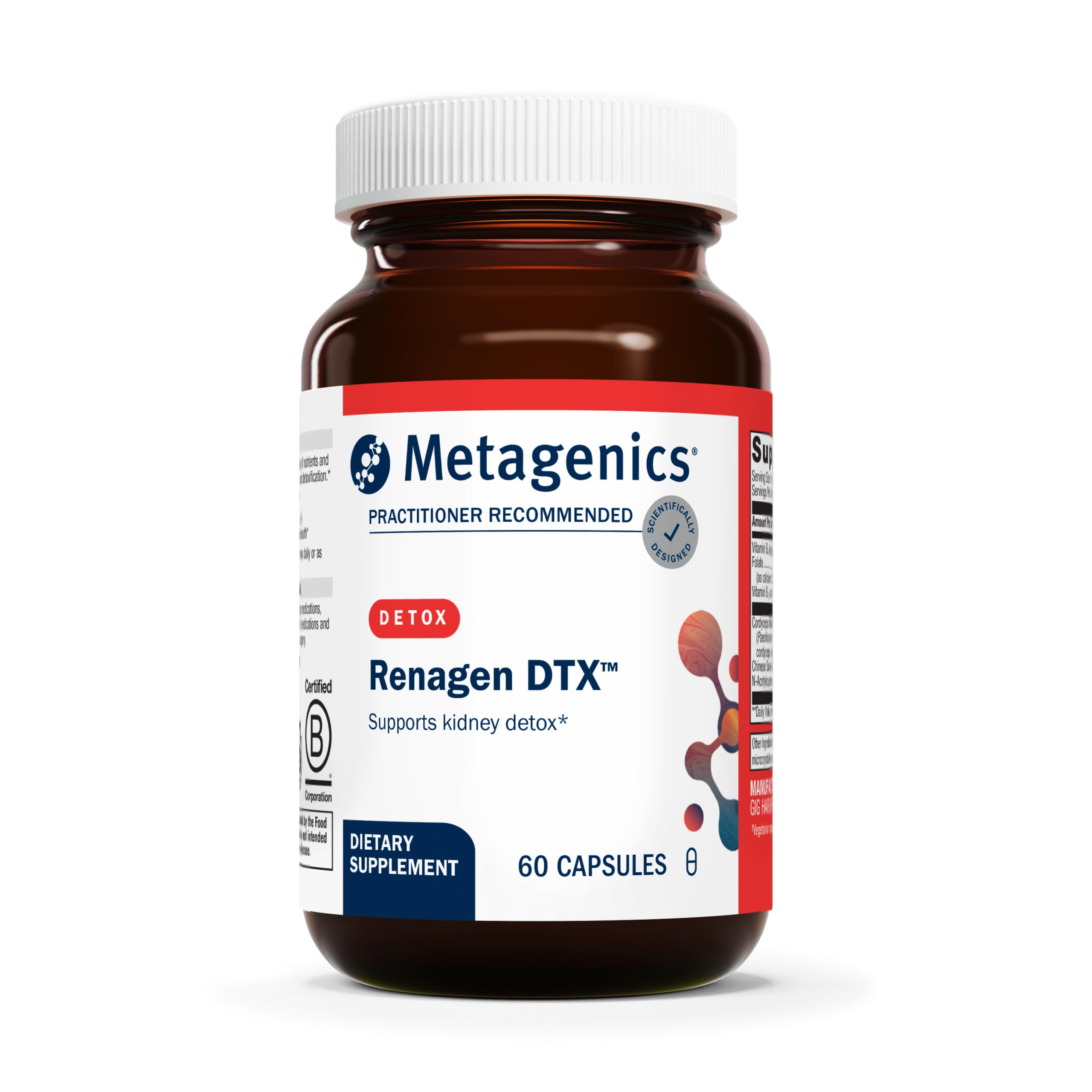 Metagenics Renagen DTX - Healthy Kidney Detoxification* - for Heart Health* - with Vitamin B6, Folate, Vitamin B12 & Cordyceps - Nutritional Supplement - Non-GMO - Gluten-Free - 60 Capsules