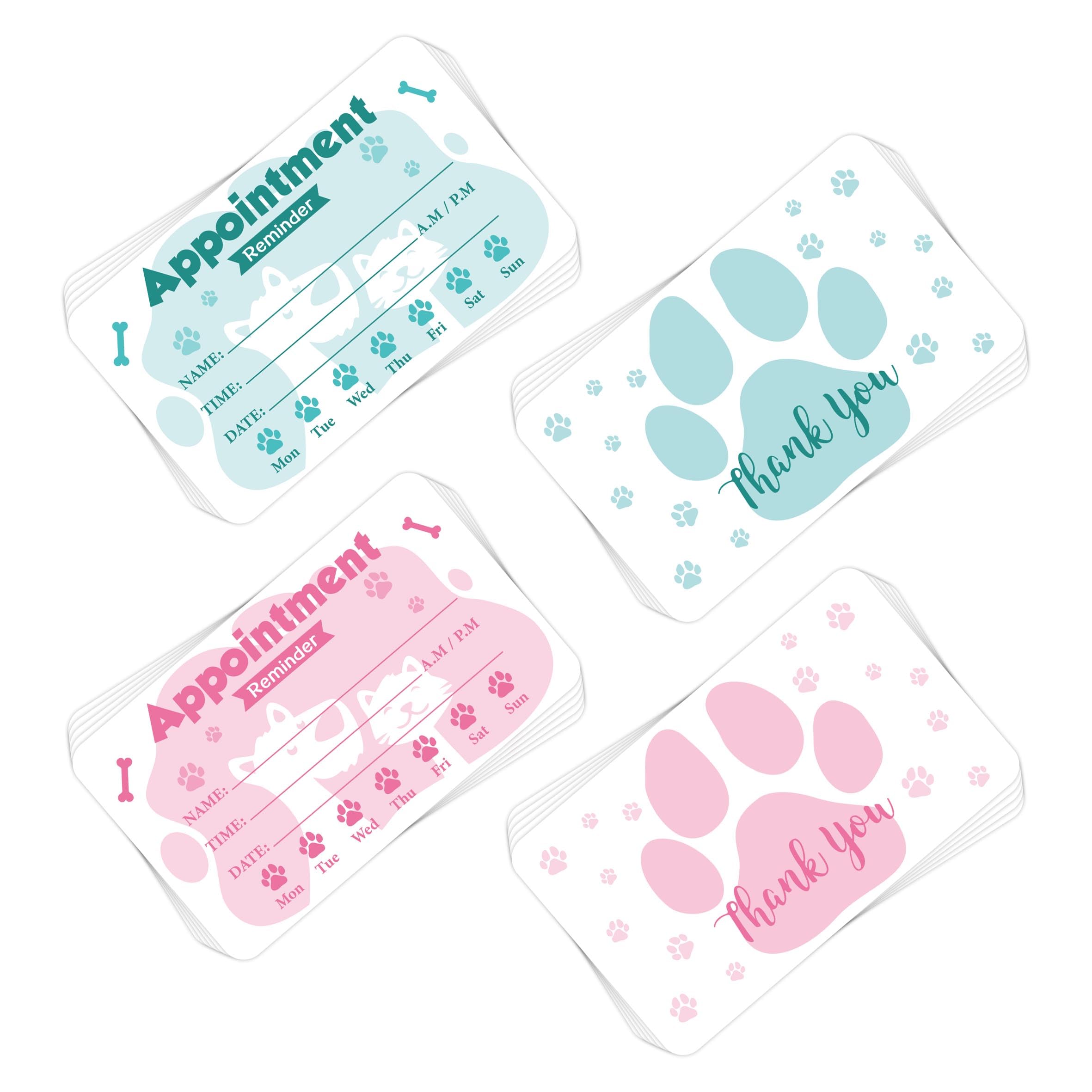 VELATYVIO 240Pcs Pet Grooming Appointment Reminder Cards Paw Prints Client Business Card for Vet Office Dog Spa Boarding Training Cats Care 3.54 x 2inch 2 Colors