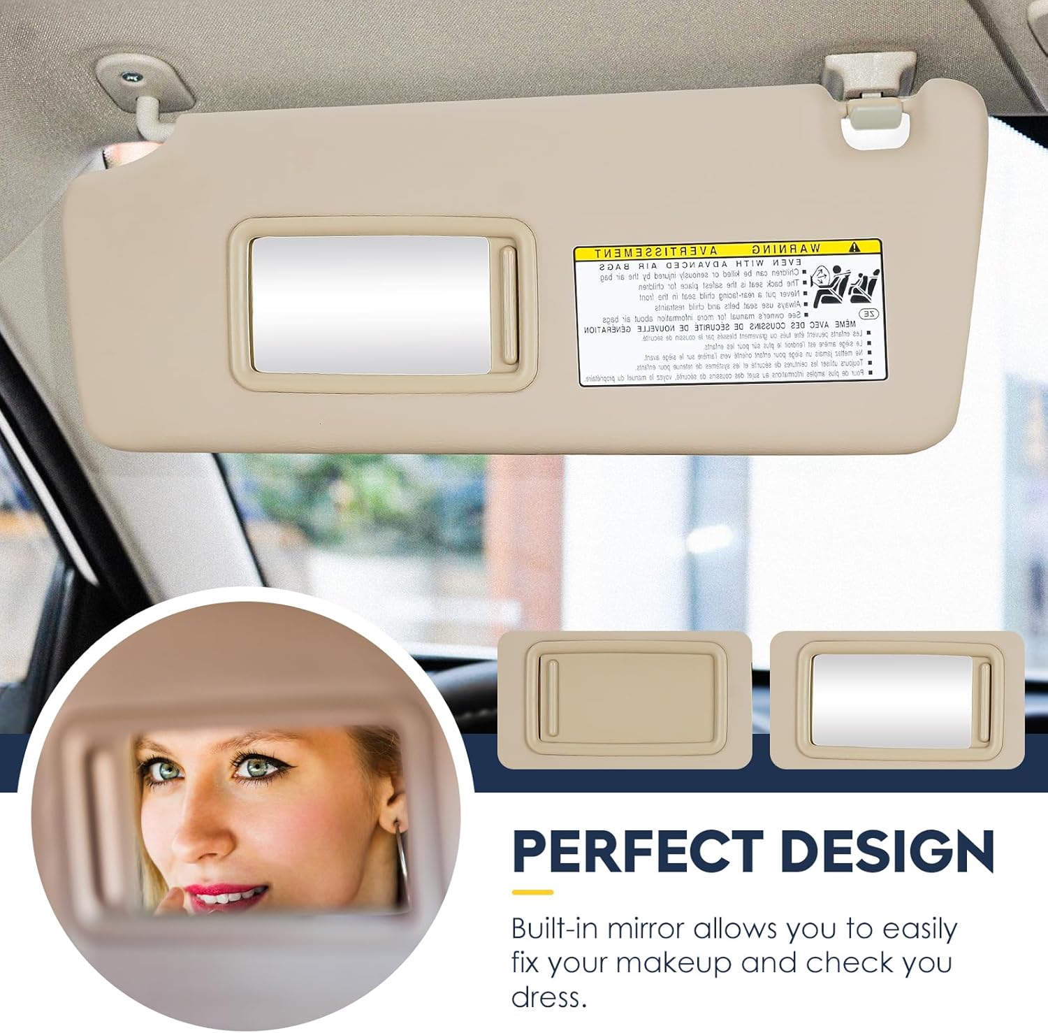 2Pcs Driver & Passenger Sun Visor Without Light Fit for Toyota Highlander 2004 2005 2006 2007, Replace for 74320-48260-A0 Beige