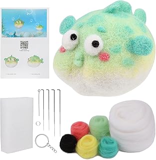 JUAYING Needle Felting Starter Kit, Needle Felting Kit, Needle Felting Supplies with Wool Roving, Felt Needles, Foam Mat and Instruction, Felting Kits for Beginners Adult(Light Green Fish)