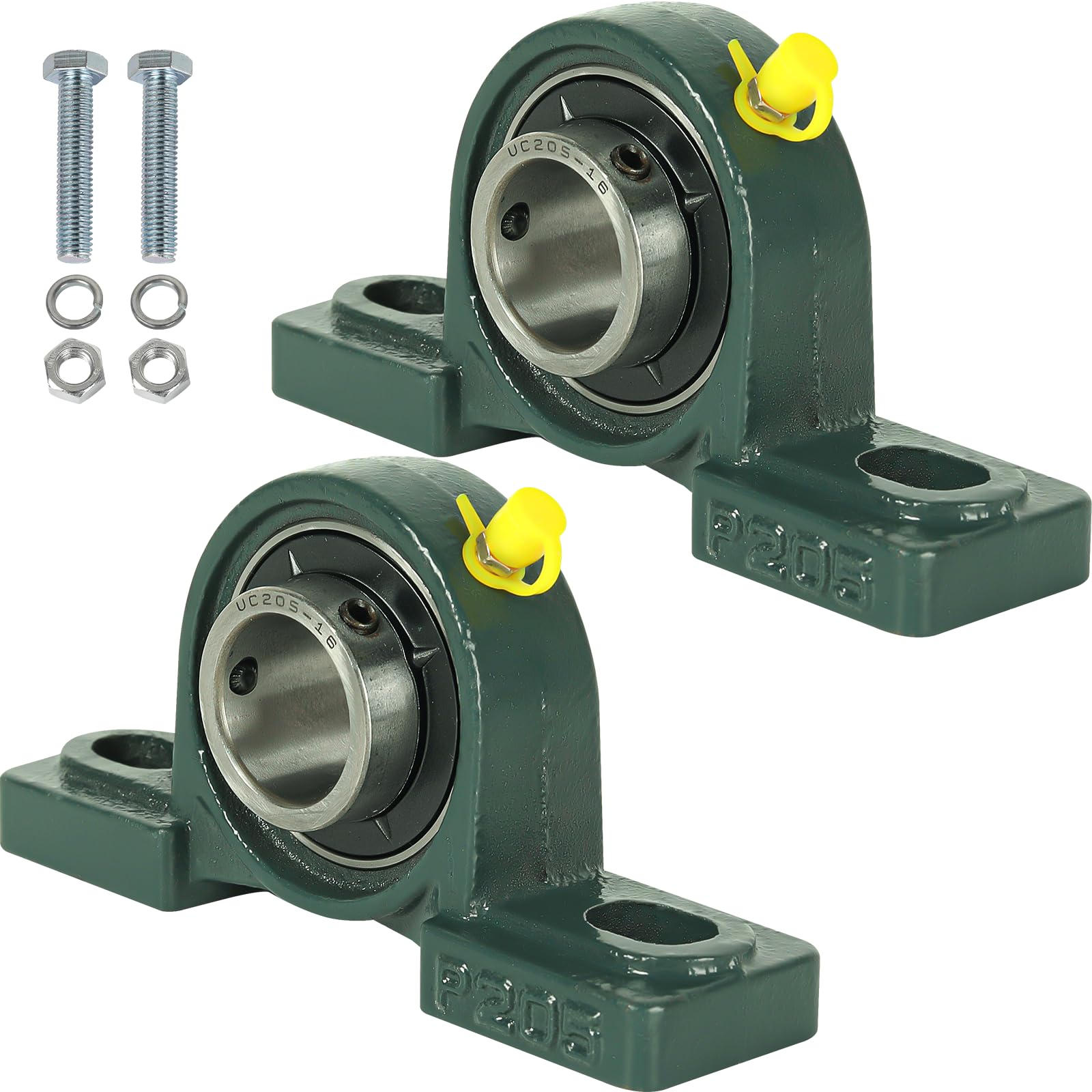 AR-PRO 2-Pack UCP205-16 Mounted Pillow Block Ball Bearing - Bearing Steel Bearings 1" Bore with Solid Cast Iron Base - Self Alignment