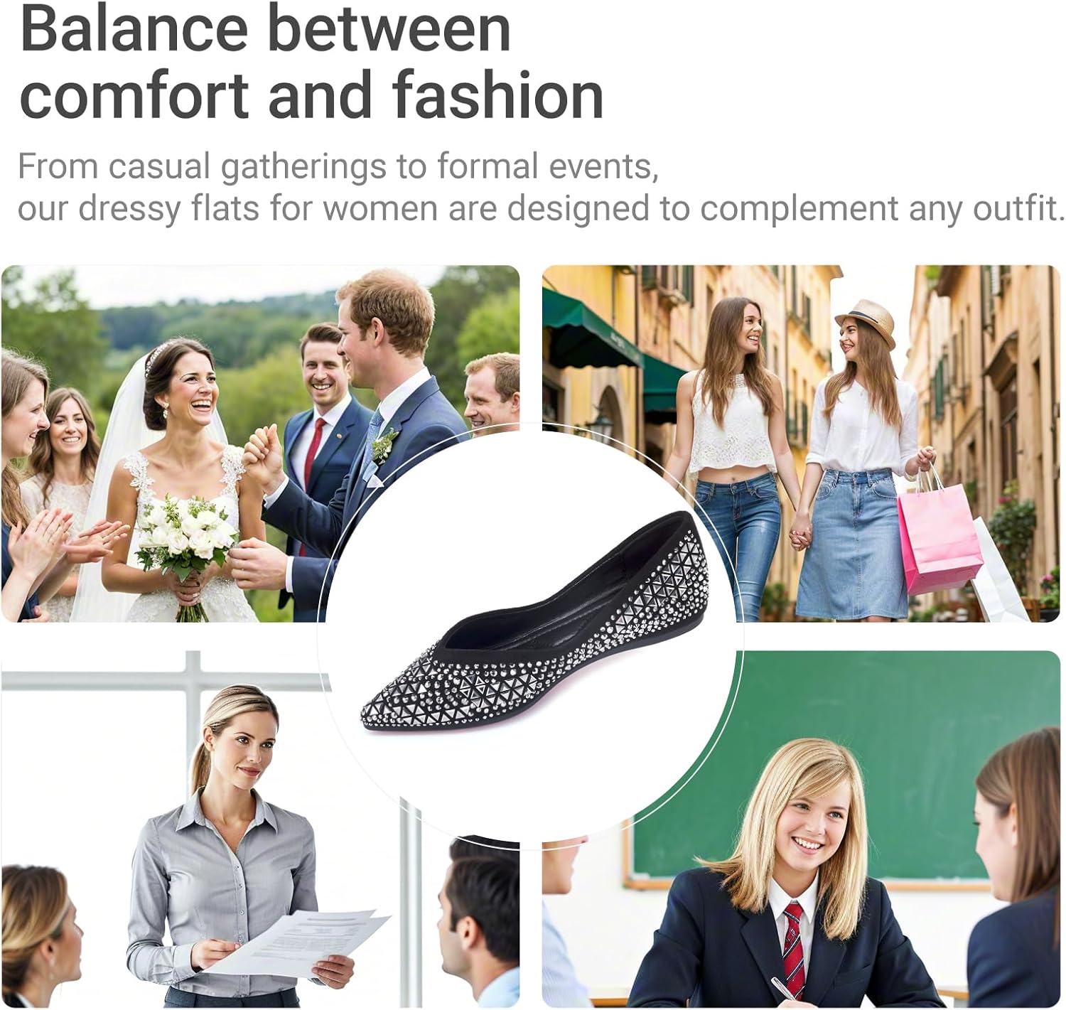 Women's Flats Comfortable Pointed Rhinestone Ballet Flats Soft Memory Foam Insole for Women Sparkle Elegant Dress Shoes Black 8 - Image 5