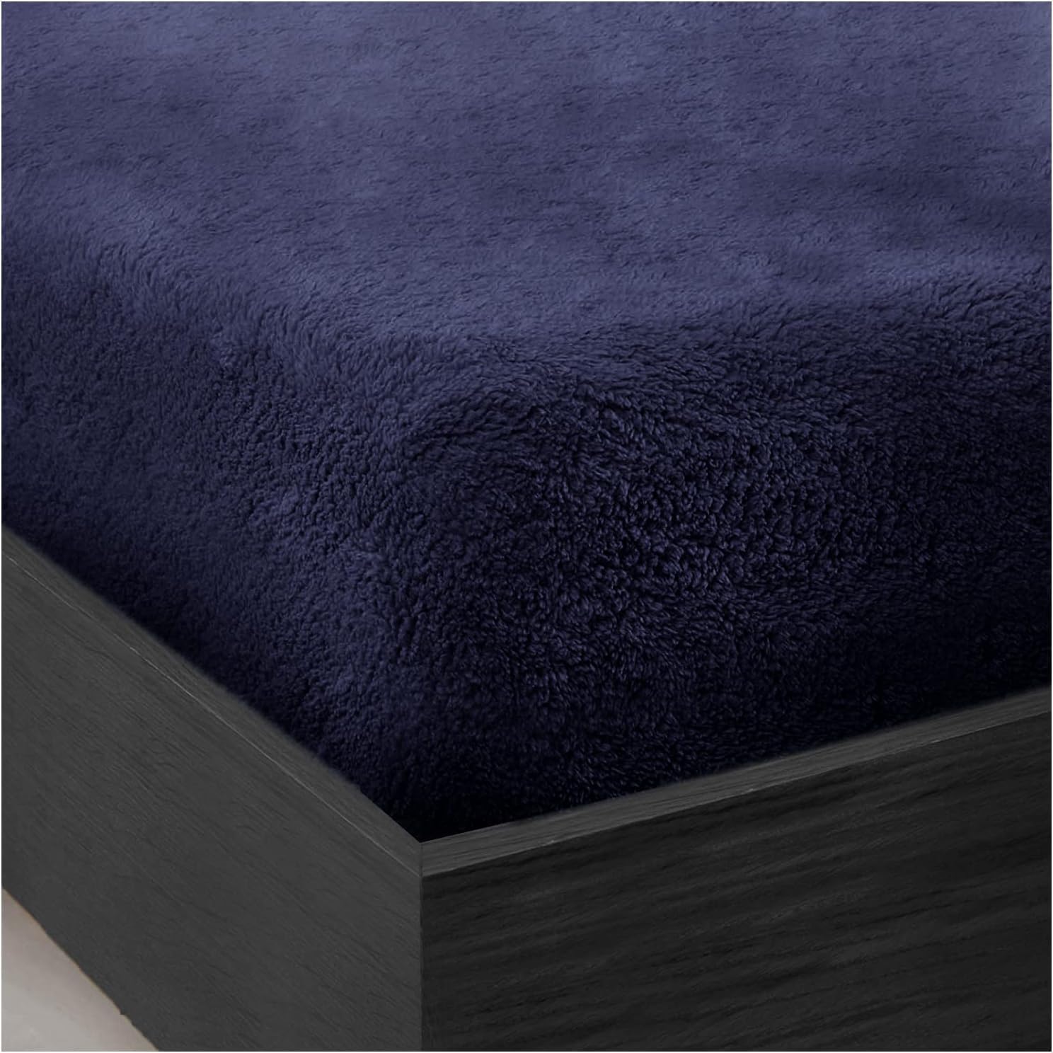 HOMES-LINEN Teddy Fitted Sheet Extra Deep 30cm Deep Fitted Bed Sheet Soft Cosy Warm Teddy Bed Sheet (Navy, Super King)