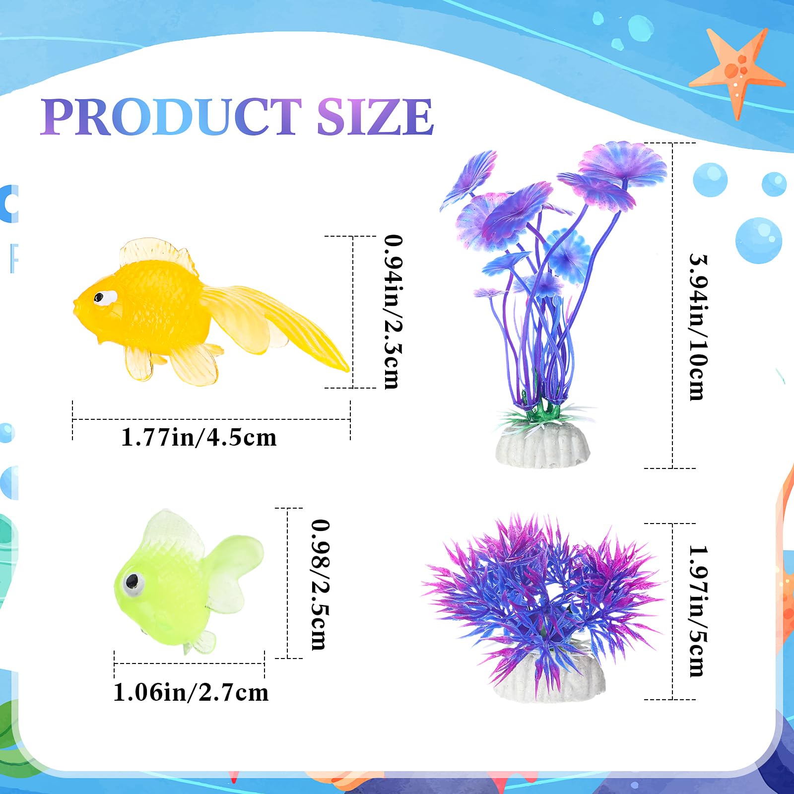 Jexine 50 pesci rossi finti galleggianti, 10 pezzi, pianta acquatica artificiale, 1,2 kg, rocce per la casa, l'ufficio, l'acquario, decorazioni e accessori