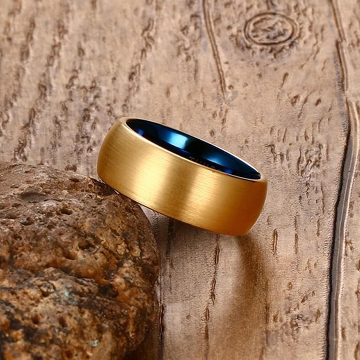 Beydodo Ring for Men Tungsten, Personalized Rings for Women Size 7 to 11, Gold Brushed Ring Round Dome Wide 8mm Wedding Rings for Men