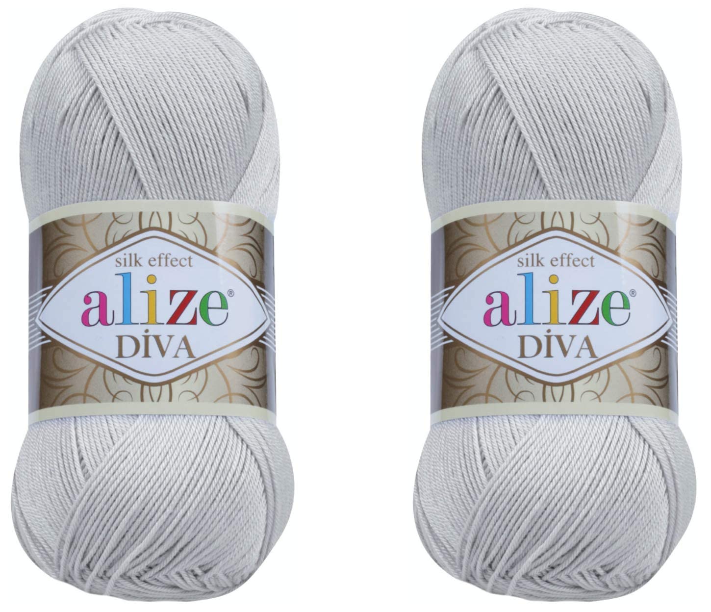 AlizeDiva Yarn Hand Knitting Yarn 100% Microfiber Acrylic Yarn Alize Diva Silk Effect Thread Crochet Art Lace Craft Lot of 2 skeins 200gr 767 yds (168 - Light Grey)
