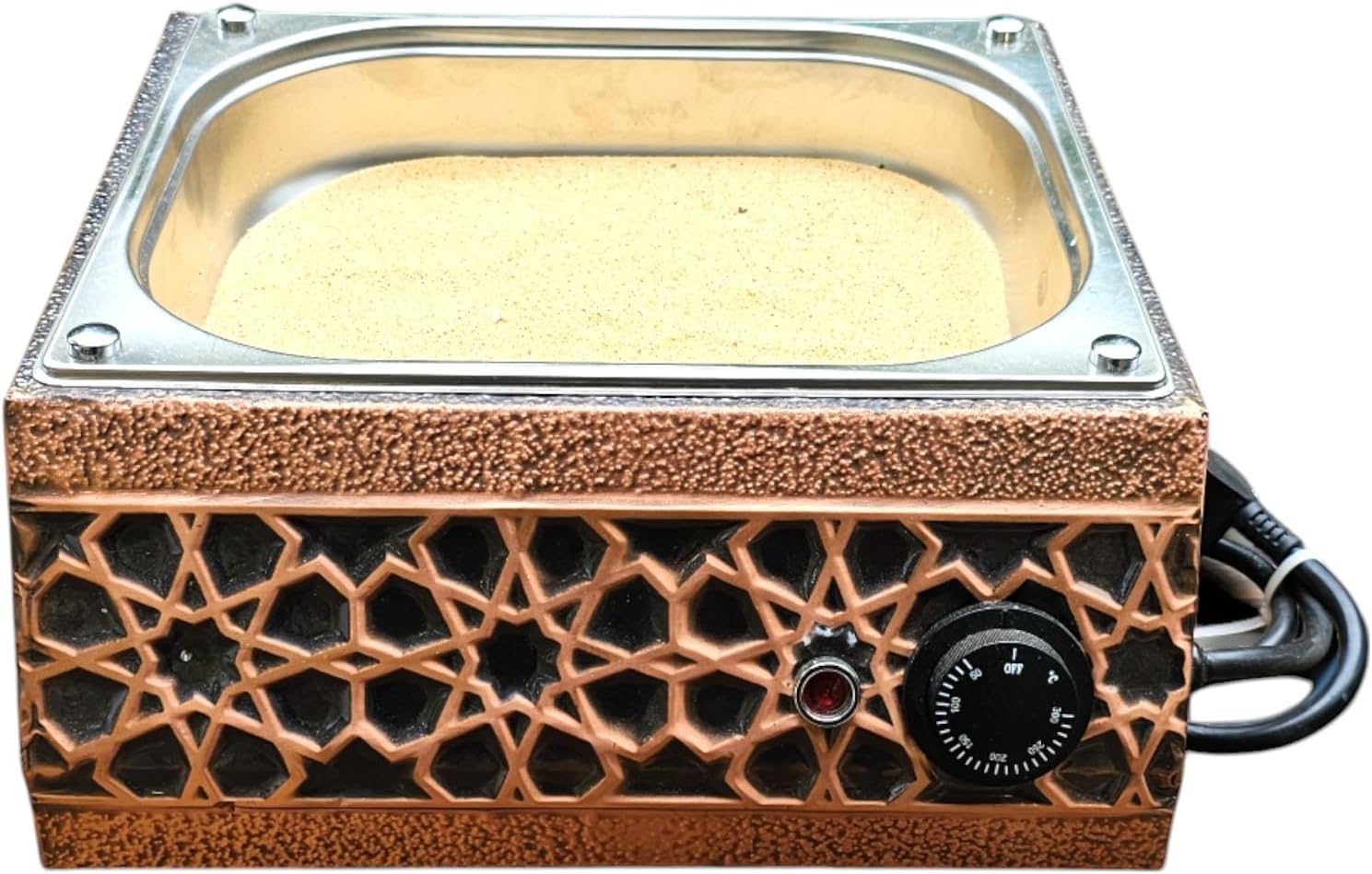 Tulip Home-Traditional Copper Turkish Heating Sand Coffee Maker Square Seljuk Design Machine 110~230 Volt With Pot Set (5 Sizes)