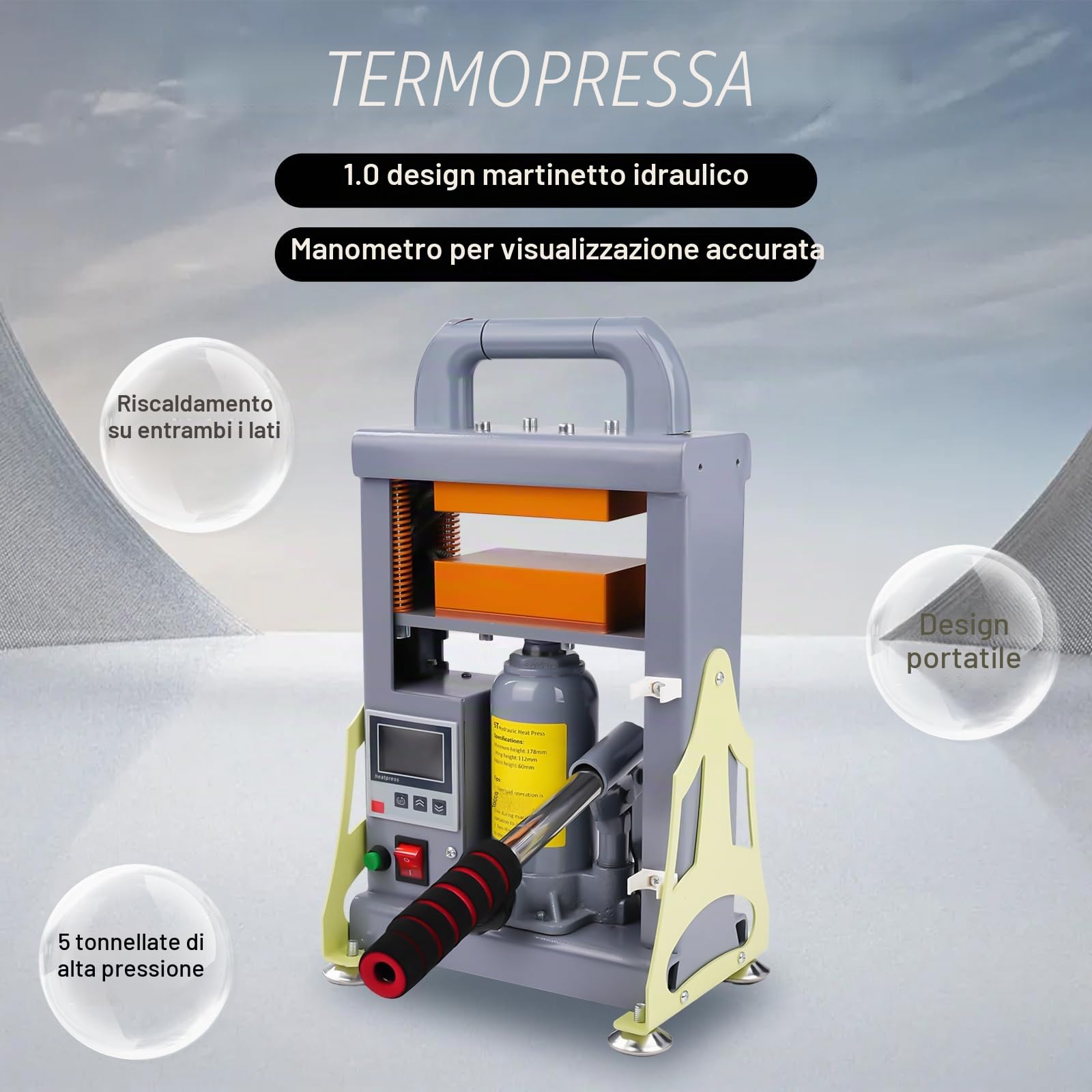 Pressa per colofonia, 5T, 600 W, pressa a caldo idraulica, doppia macchina di estrazione per colofonia, fiori secchi, estratti di piante da fiore, controller preciso