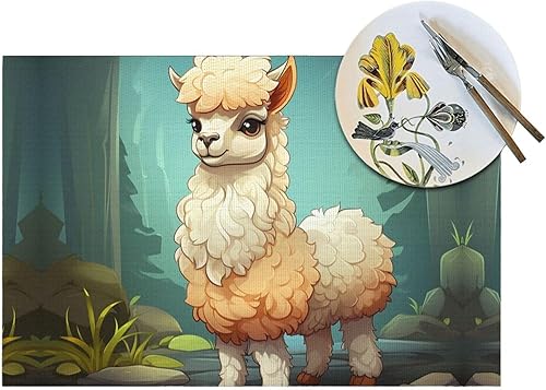 Miniatura 5 de 6 PCS PVC Placemats Set Place Mats Alpaca on Dark Background Non-Slip Weave Place Mats 12" x 18" Farmhouse Table Mat Set for Family Dinners Wedding