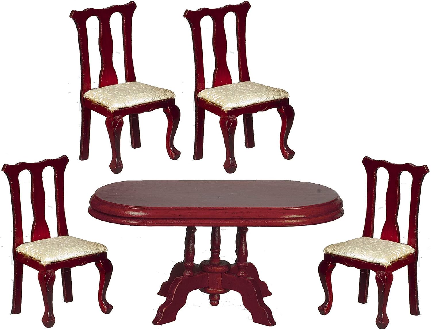 Town Square Miniatures Dollhouse Mahogany Queen Ann Dining Room Furniture Set with Oval Table 1:12