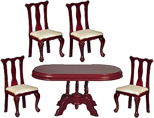 Town Square Miniatures Dollhouse Mahogany Queen Ann Dining Room Furniture Set with Oval Table 1:12