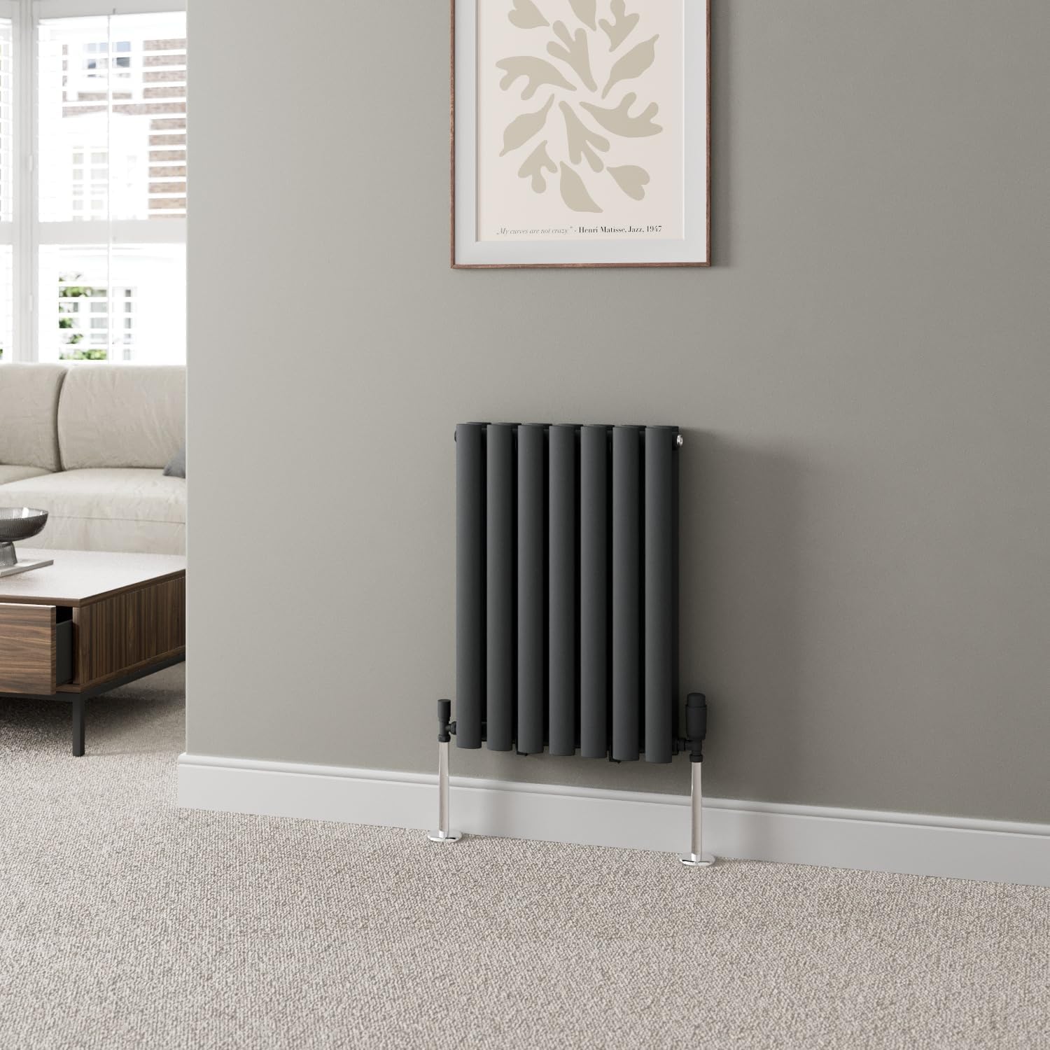 DuraTherm® 600 x 420mm Anthracite Horizontal Designer Radiator Double Column Oval Tube Modern Central Heating Panel Bathroom Radiators