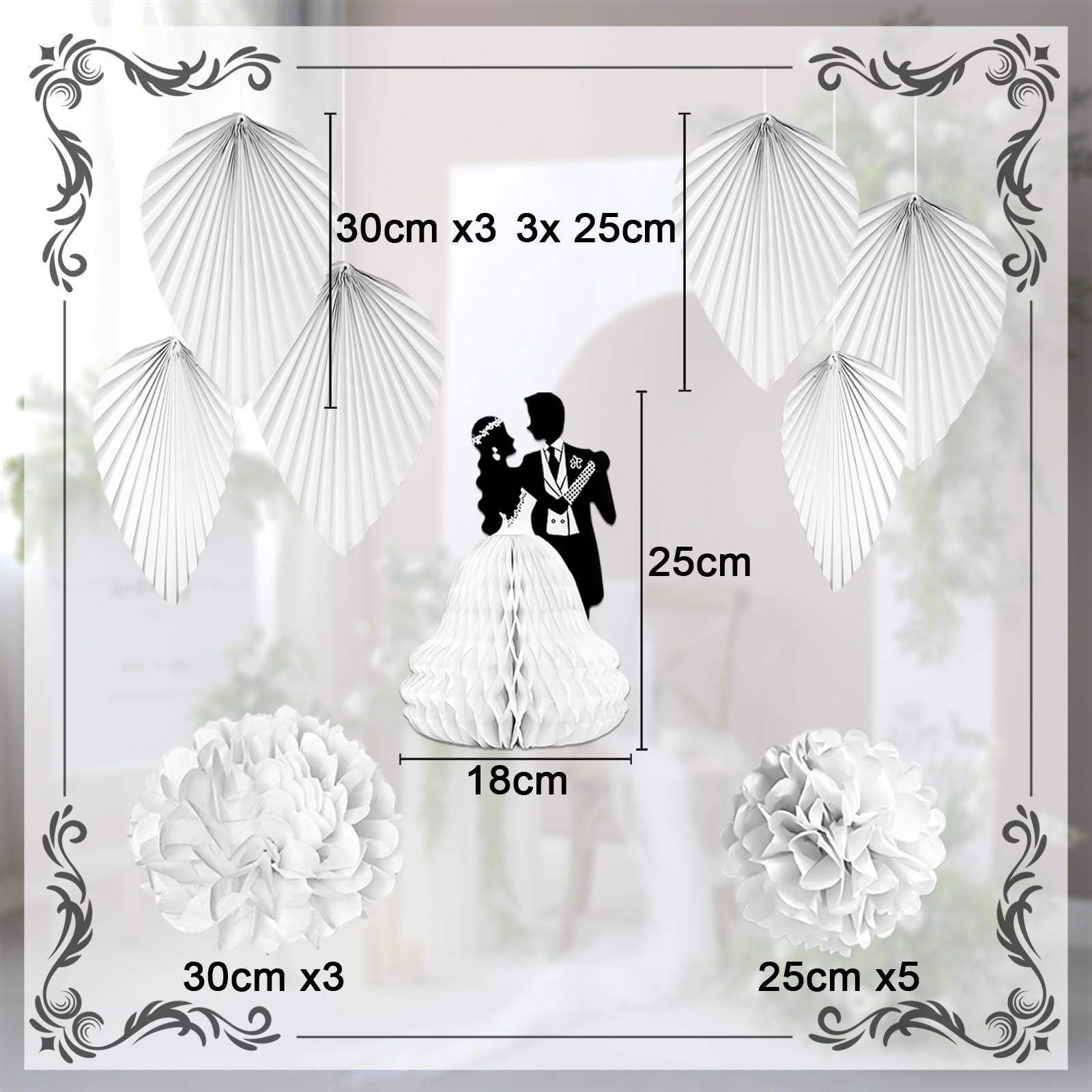 Guirlande étoiles Pois Brillants YBwanli Noir Blanc Decoration Anniversaire, Décoration De éventails En Papier Pour Mariage Ou Anniversaire