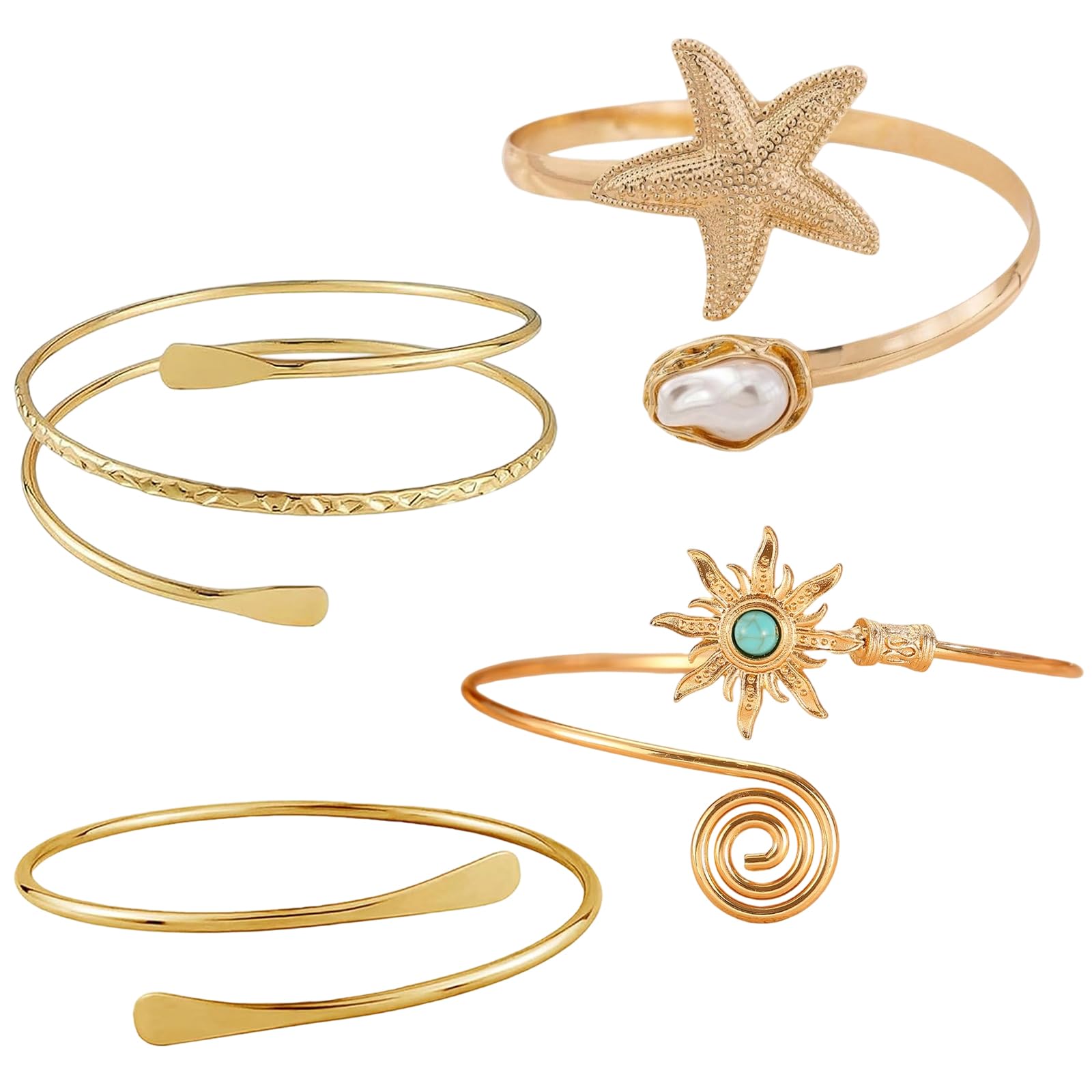 4-Piece Arm Cuff Jewellery for Women, Gold Arm Cuffs and Upper Arm Bracelet Set, Adjustable Open Bangle for Party and Festival Wear-image-34