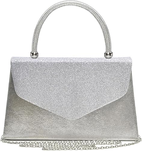 Miniatura 7 de Dasein Bolso de noche para mujer bolso de fiesta de boda bolsos de cóctel y baile de graduación con purpurina esmerilada 1-plateado, 1 blanco,