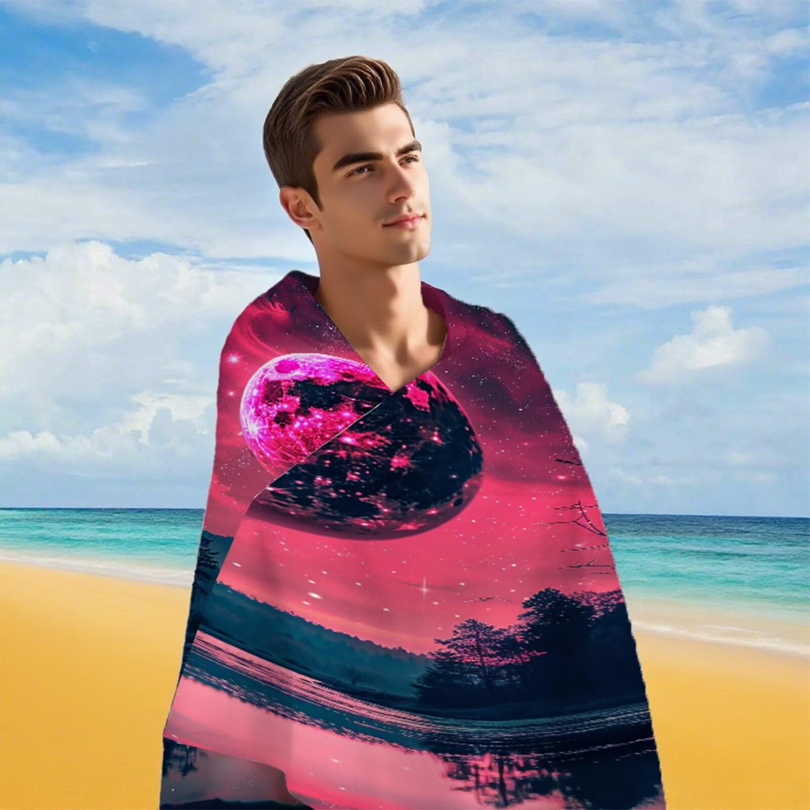 Ręcznik plażowy z mikrofibry gwiaździste niebo planeta ręczniki plażowe dla dorosłych, 220 x 100 cm, duży ręcznik do jogi, szybkoschnący, bez piasku, miękki, kompaktowy, lekki ręcznik podróżny do