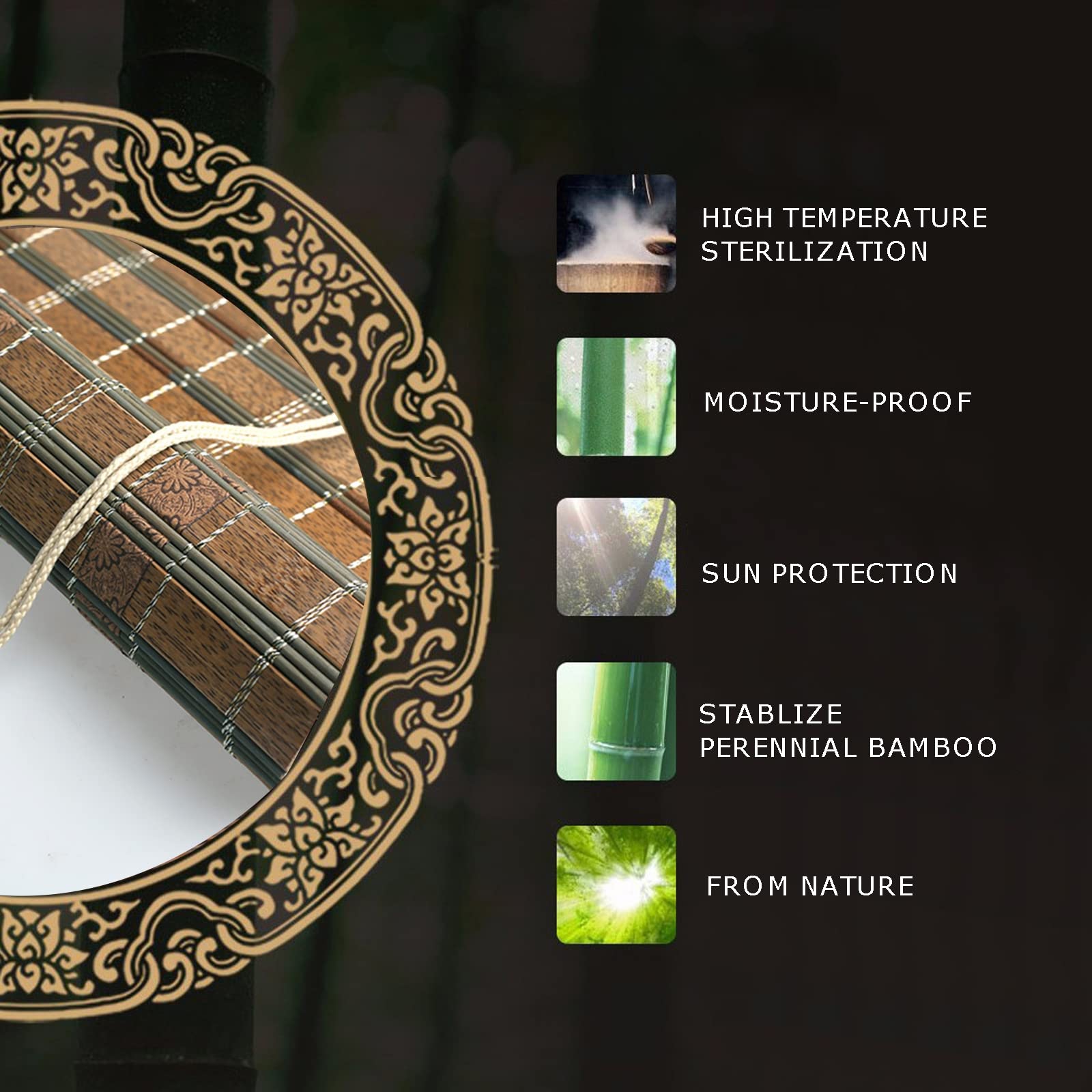 Tende in Bambu da Esterno,Carbonizzazione Naturale Tende A Rullo per Interni, Avvolgibile Bamboo, Oscurante Traspirante Tenda,per Giardino Balcone Porta Finestra,W80xH140cm/W31.49xH55.12in