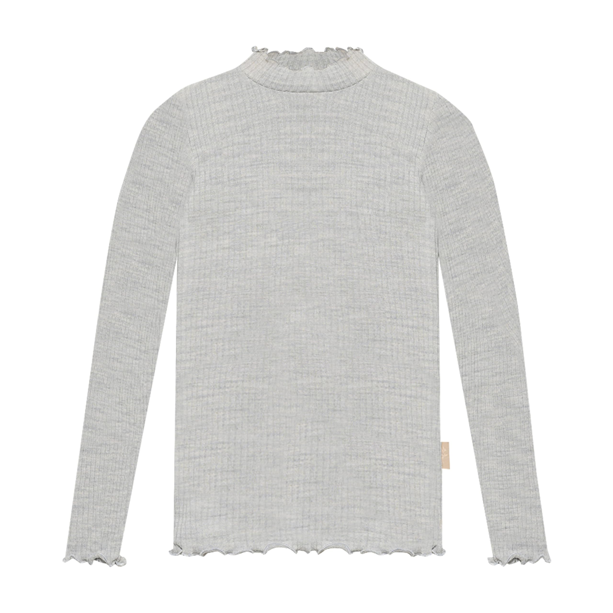 DILLING Children's Merino Wool Long Sleeve Top with Frilled Edges Light Grey 3-4 Years