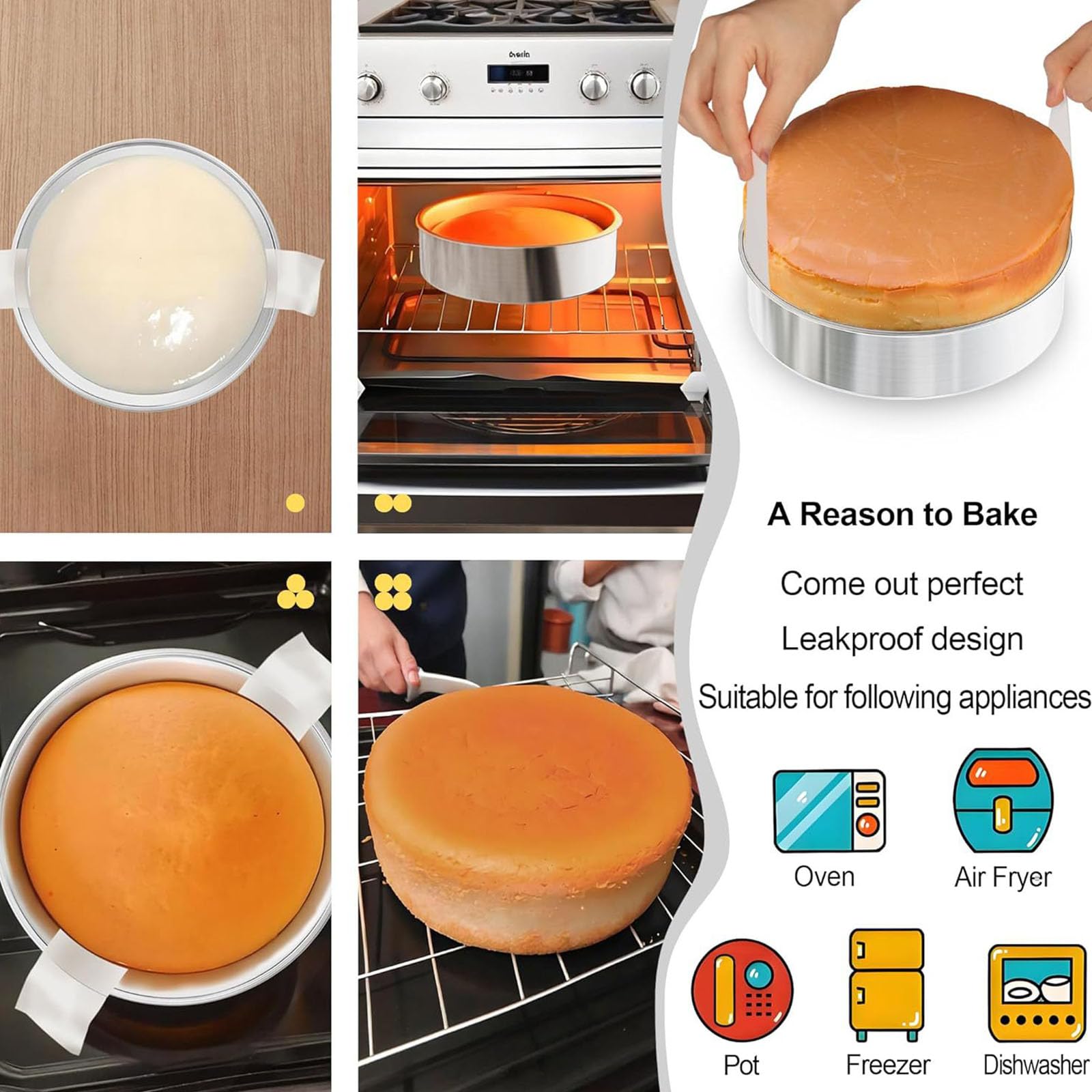 Lot de 3 moules à gâteau en acier inoxydable de 20,3 cm - Qualité commerciale - Avec 100 feuilles de parchemin prédécoupées pour un démoulage facile - Moule à pâtisserie antirouille pratique