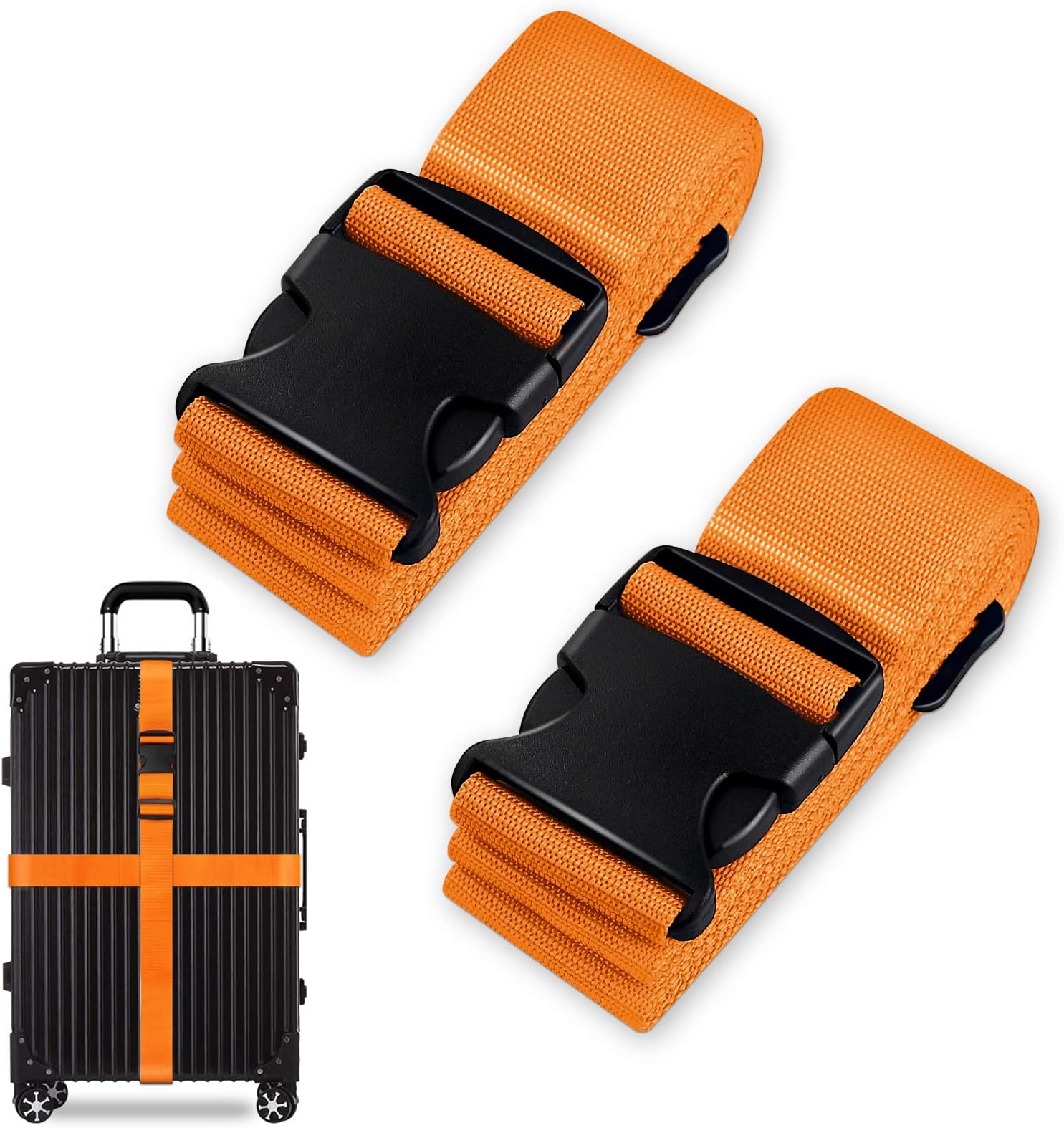 Luggage Suitcase Straps Set, Travel Accessories Thickened Luggage Belt with Quick Release Buckle, Adjustable Black Travel Luggage Straps for Suitcase Baggage (Orange, 2 PCS Set)