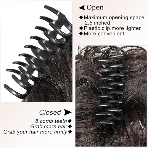 Miniatura 3 de Moño desordenado, pinza de garra, moños despeinados, extensiones de moño sintético rizado para mujer (marrón oscuro)