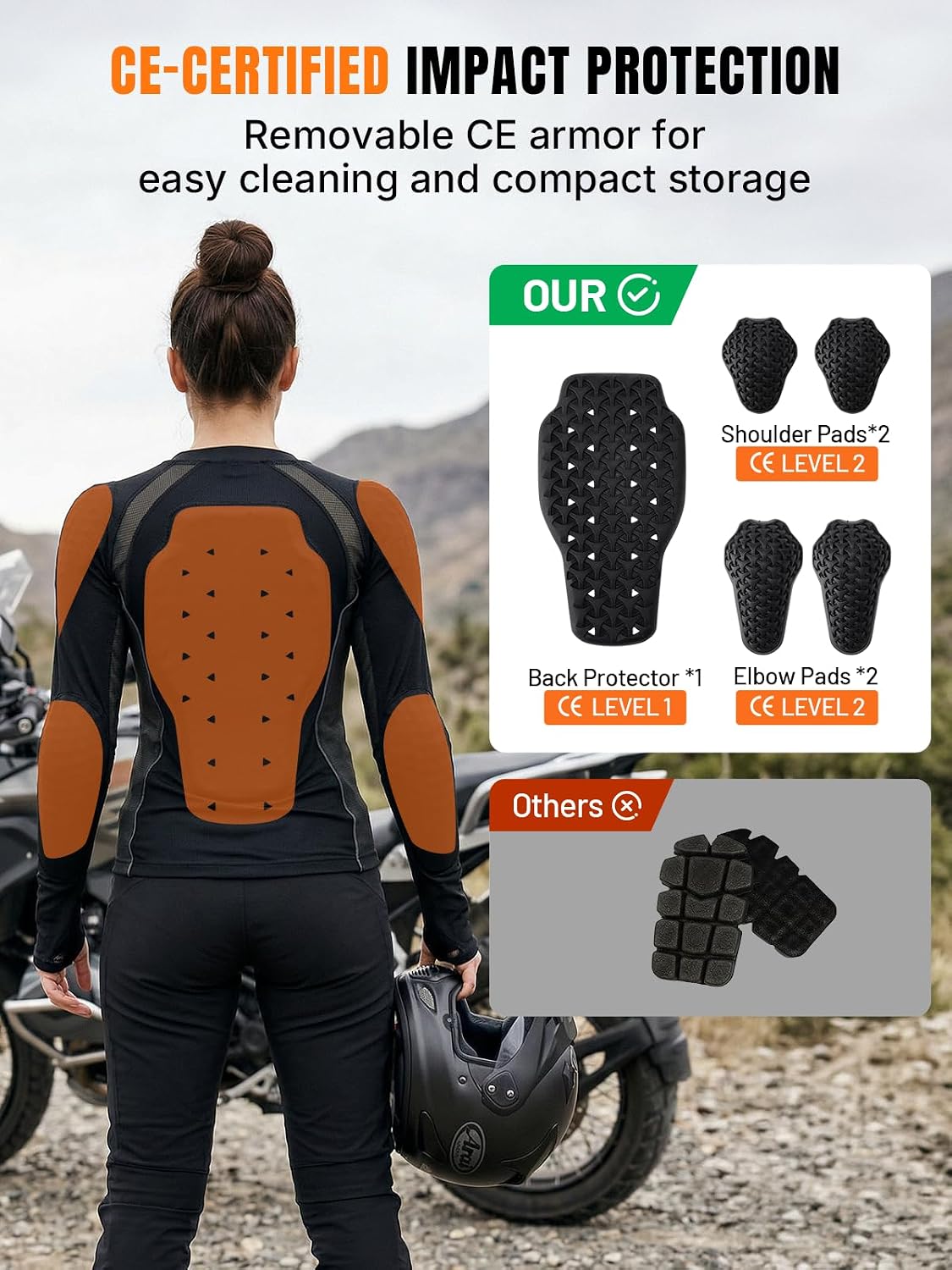 Oumurs Women's Armored Motorcycle Jacket with CE1&CE2 Protective Gear - Summer Riding Shirt