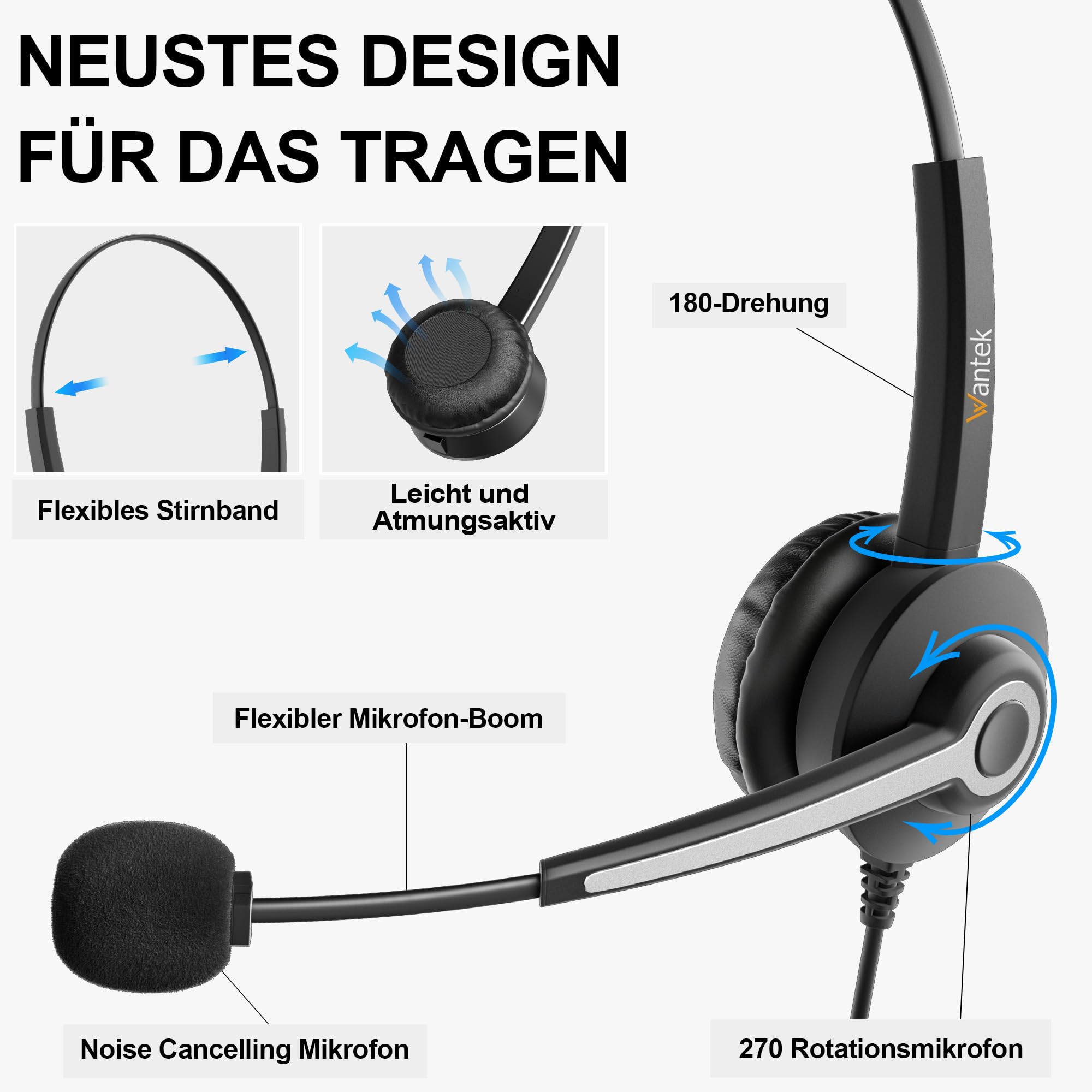 Cuffia Mono Wantek Con Microfono Cancellazione Rumore - USB/Type-C/Jack 3.5mm Per Call Center, Smartworking E Corsi Online - Foto 9