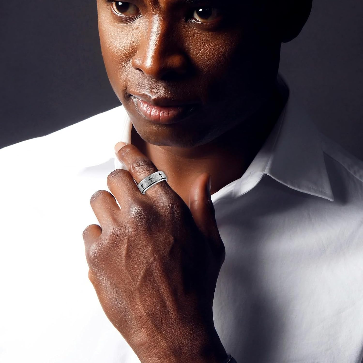 Anxiety Spinner Ring for Men - Stainless Steel Fidget Spinner Ring, Band Cross Thumb Roating Rings for Stress Relief 8mm Anxiety Relieve Fidget Toys for Adults Ring Size 6 7 8 9 10 11 - Image 3