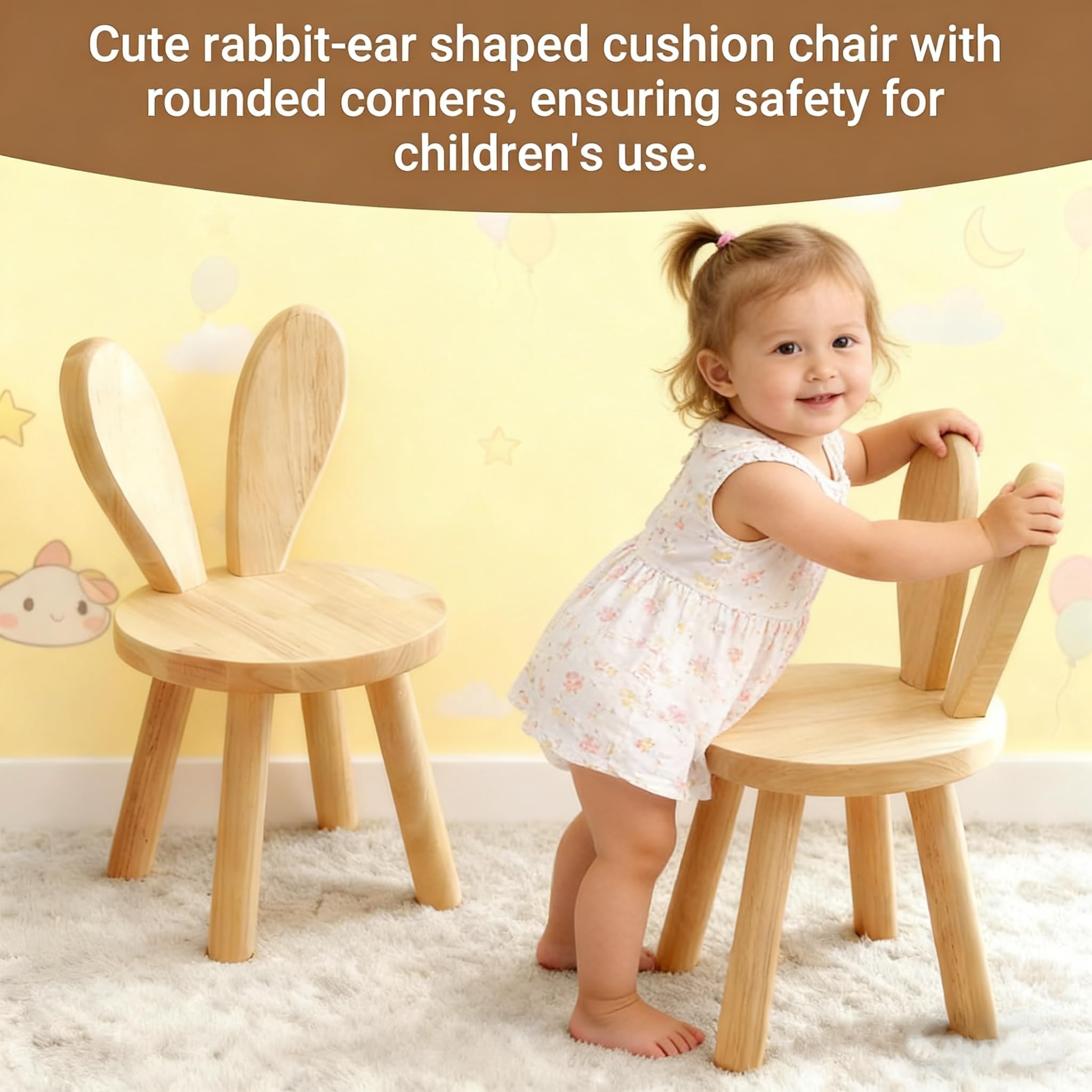 Petite Chaise Enfant Bois Oreilles de Lapin 45 x Ø 26 cm Tabouret Massif Chambre d'enfant