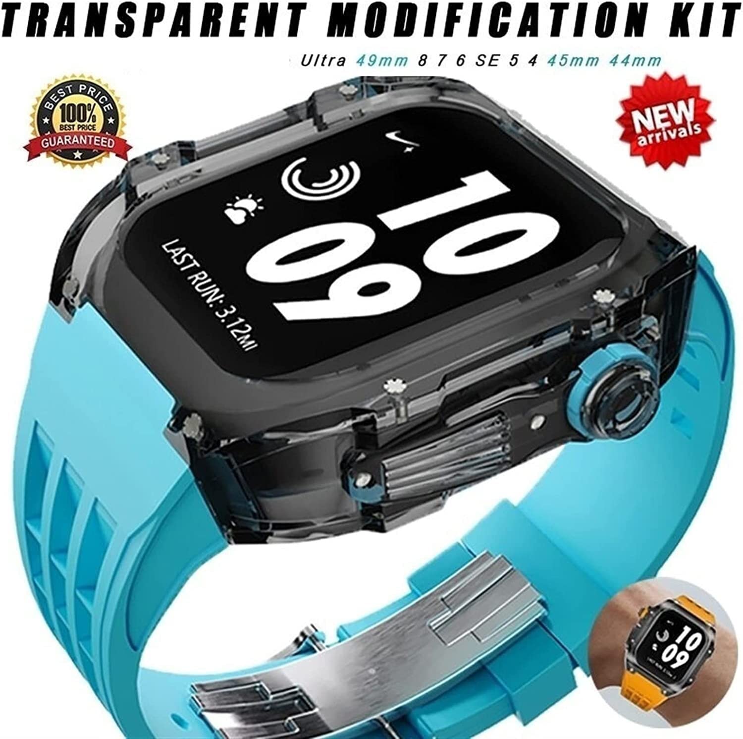 Przezroczyste etui do zegarka PC, silikonowy pasek do zegarka i klamra, zestaw modów, do Apple Watch Ultra 49 mm, wytrzymałe etui na zegarek i paski, do IWatch 8 7 45 mm 44 mm zamiennik
